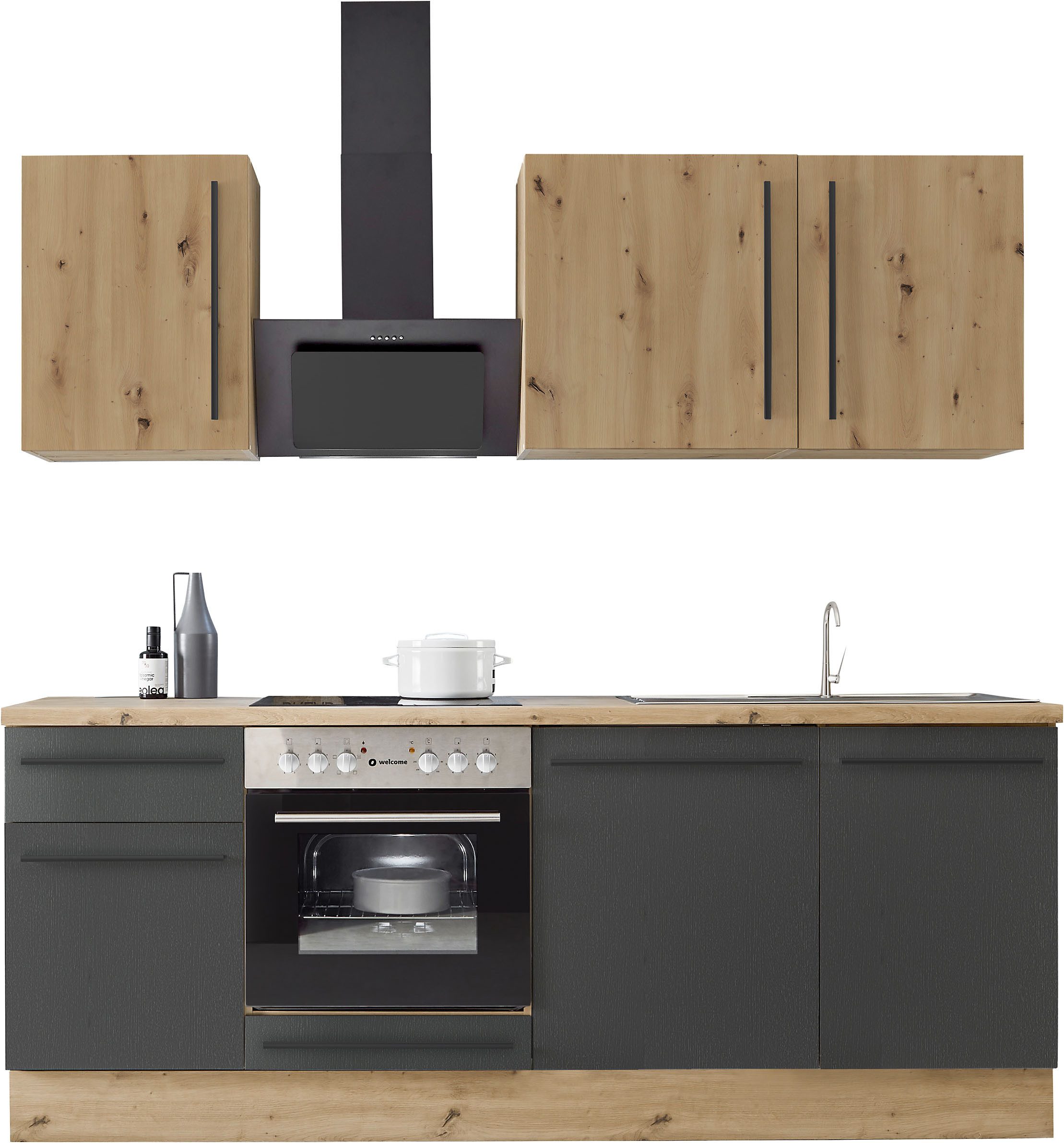 KOCHSTATION Küchenzeile Florida mit 38mm starker Arbeitsplatte, Breite 220 cm, wahlweise mit E-Geräten, Soft-Close-Funktion