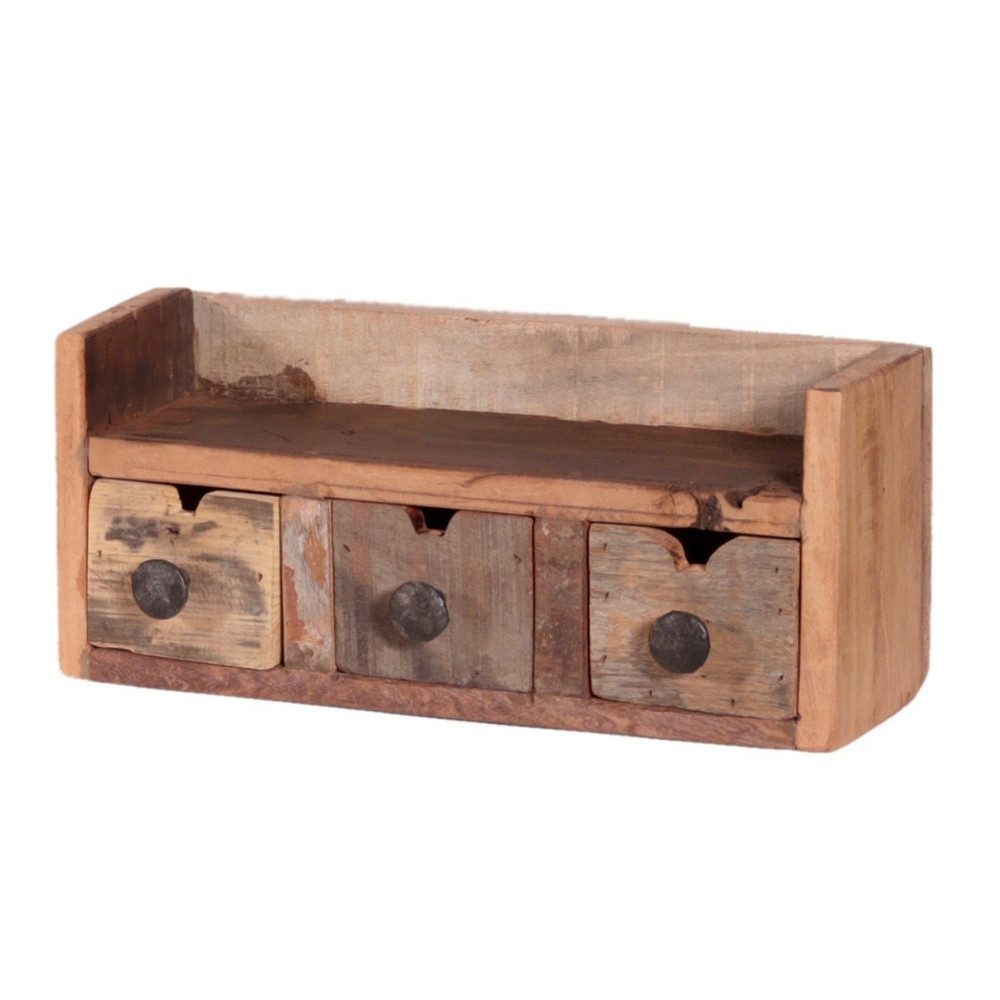 LebensWohnArt Regal Altholz-Regal DARA 35cm 3 Schubladen Unikat Recyceltes Holz – Bild 2 von 5