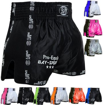 BAY-Sports Sporthose Thaiboxhose Thaiboxen Hose Shorts Muay Thai Kick Pro Equip schwarz (1-tlg) Kixkboxen, MMA, für Kinder und Erwachsene