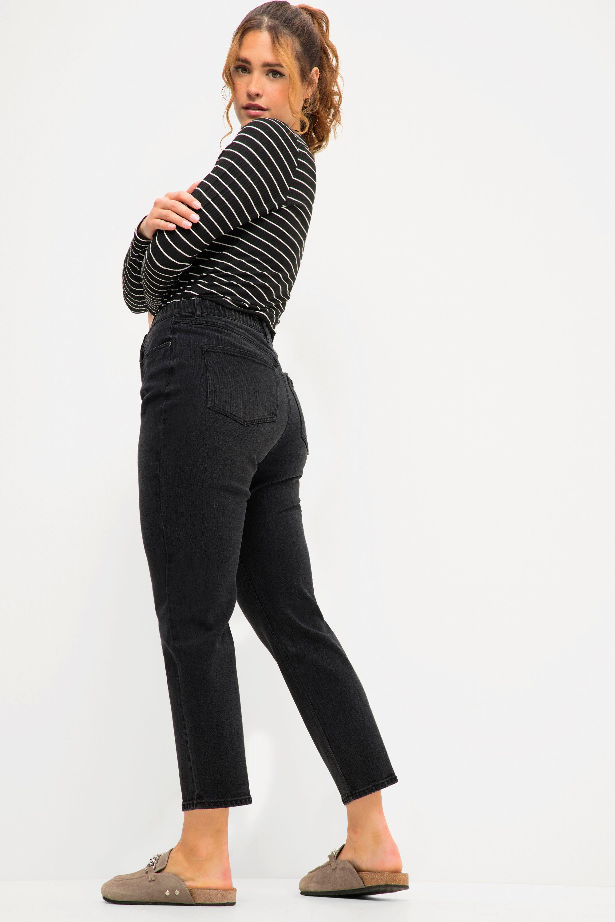 Studio Untold Funktionshose Mom-Jeans wide Elastikbund Legs schwarz 5-Pocket