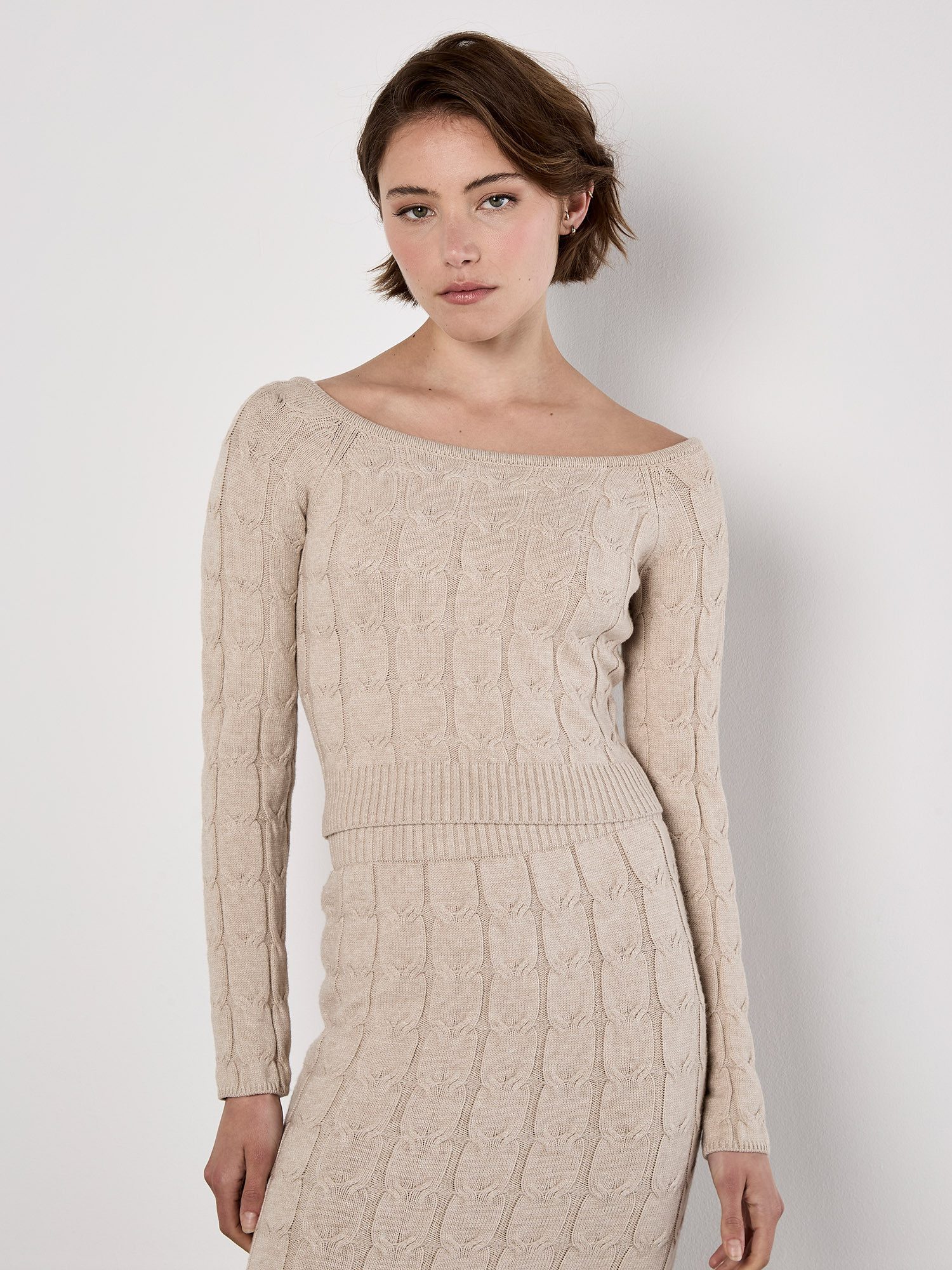 Apricot Strickpullover Cropped Pullover mit Zopfmuster günstig online kaufen