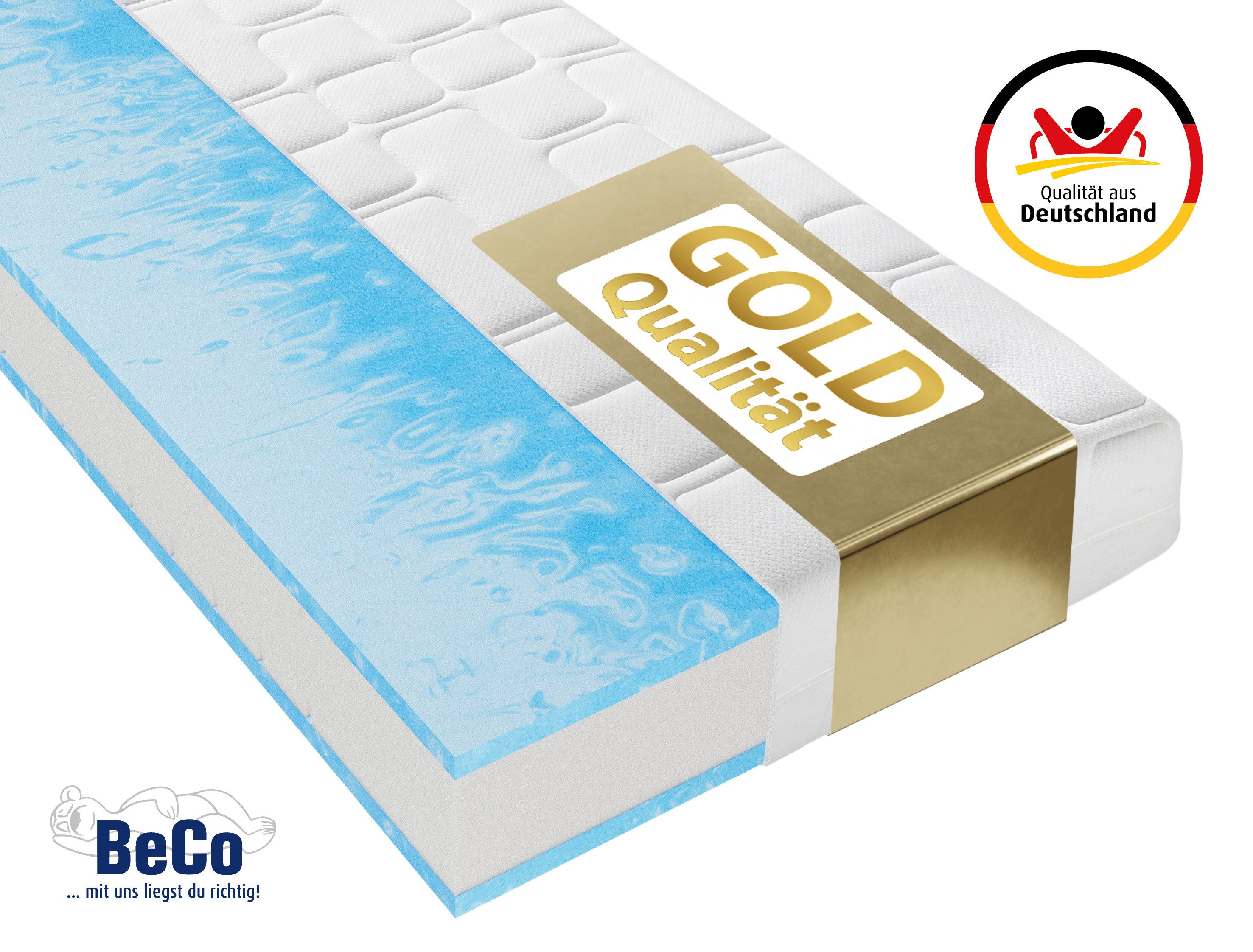 Gelschaummatratze GUMO Maxx – GOLD Gelschaummatratze mit luxuriöser Komforthöhe, Beco, 25 cm hoch, 25 cm Höhe, Gelschaum, unterschiedlich fest, ideal auch 140x200