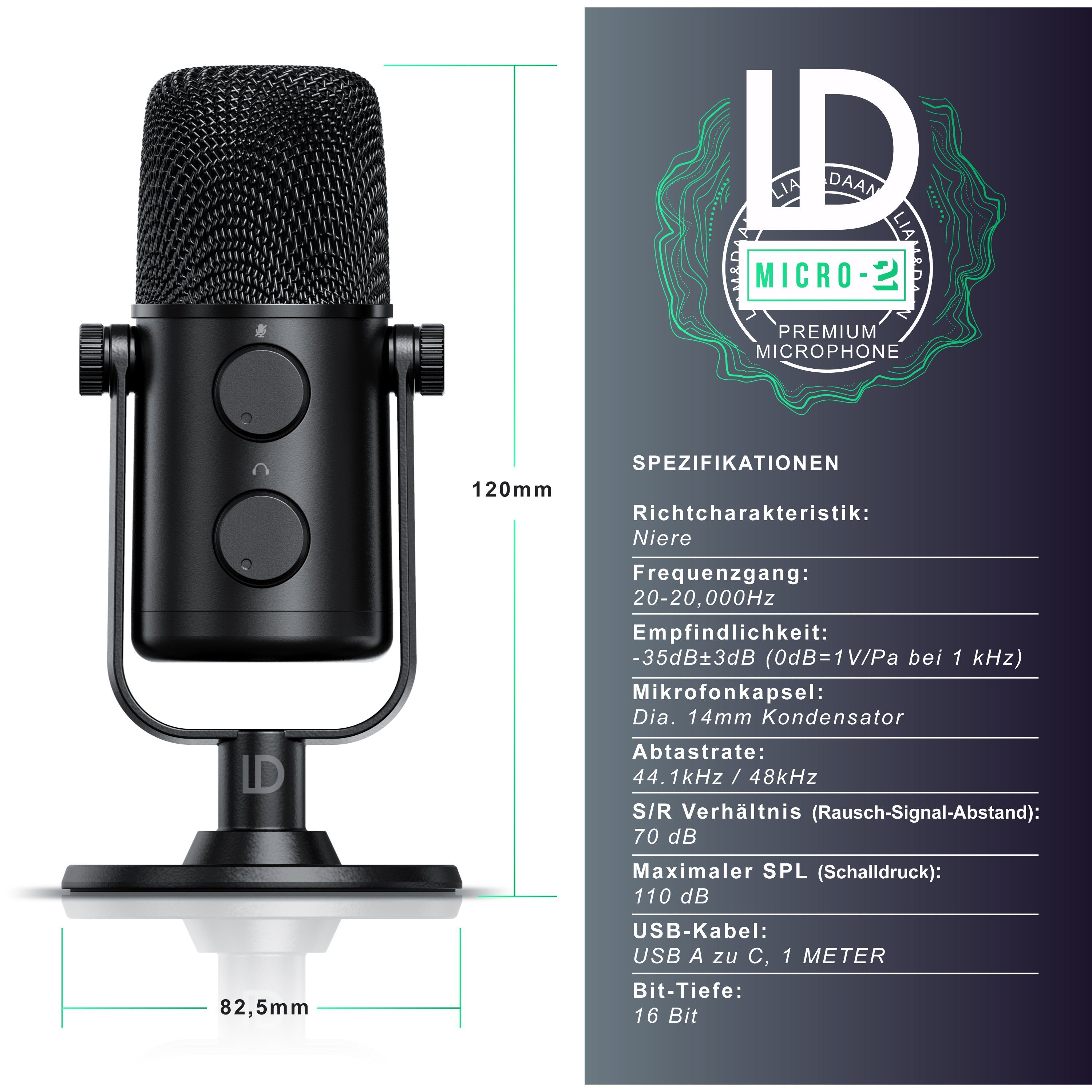 Professional Podcast-Kondensatormikrofon-Kit für Gaming Aufzeichnung Studioaufnahme Gesang Kondensator USB Mikrofon mit Microphon Verstellbar Tripod Ständer Streaming USB-Mikrofon für Computer 