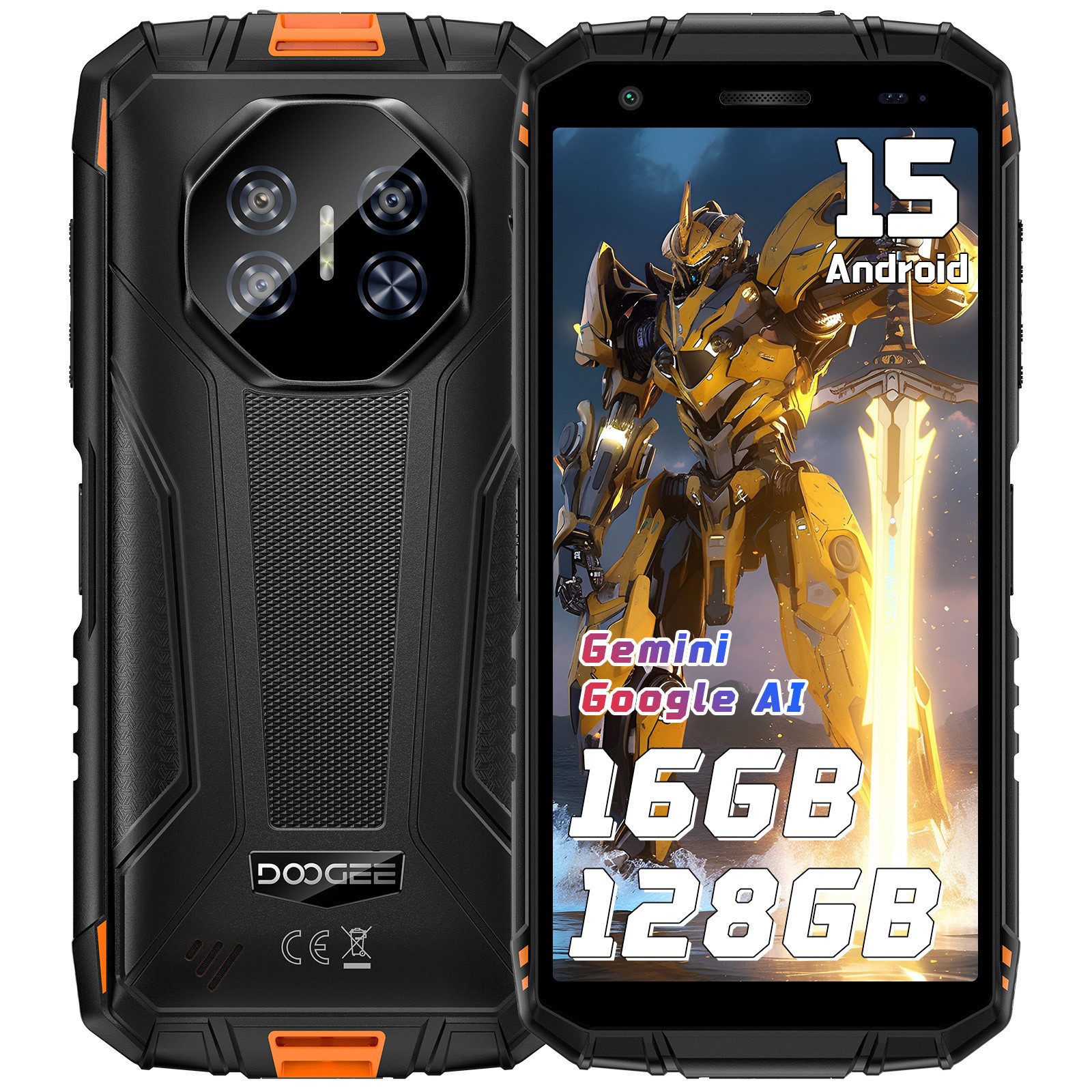DOOGEE Fire 3 Pro Android 15 Smartphone (13,97 cm/5.5 Zoll, 128 GB Speicherplatz, 16 MP Kamera, IP68 Wasserdicht, 8350mAh, NFC, OTG, GPS, NFC, Face ID)
