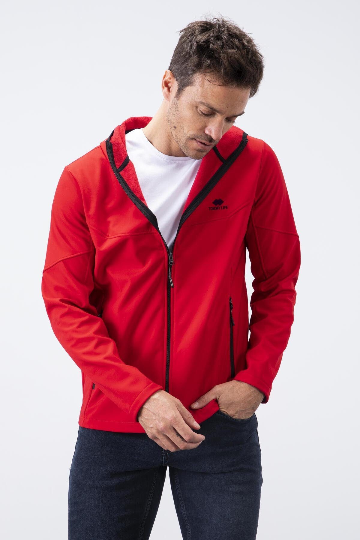 TOMMY LIFE Softshelljacke Windbreaker mit Kapuze rot