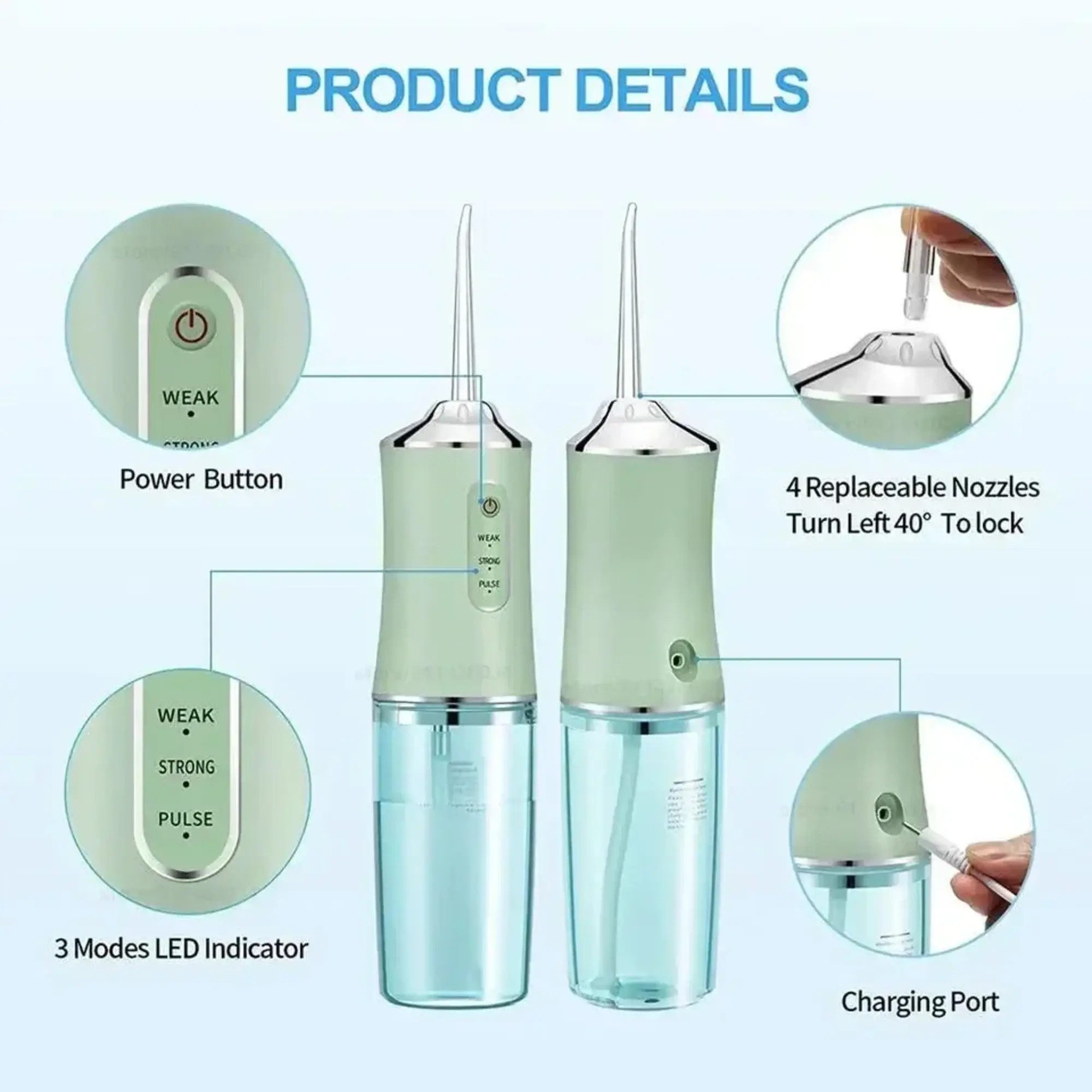 Montegoni Munddusche Elektrische Zahnreiniger mit 220ML Wassertank, Tragbar, Wasserdicht Munddusche,4 Düsenspitzen, 220 ml, 3 Modi – Bild 3 von 5