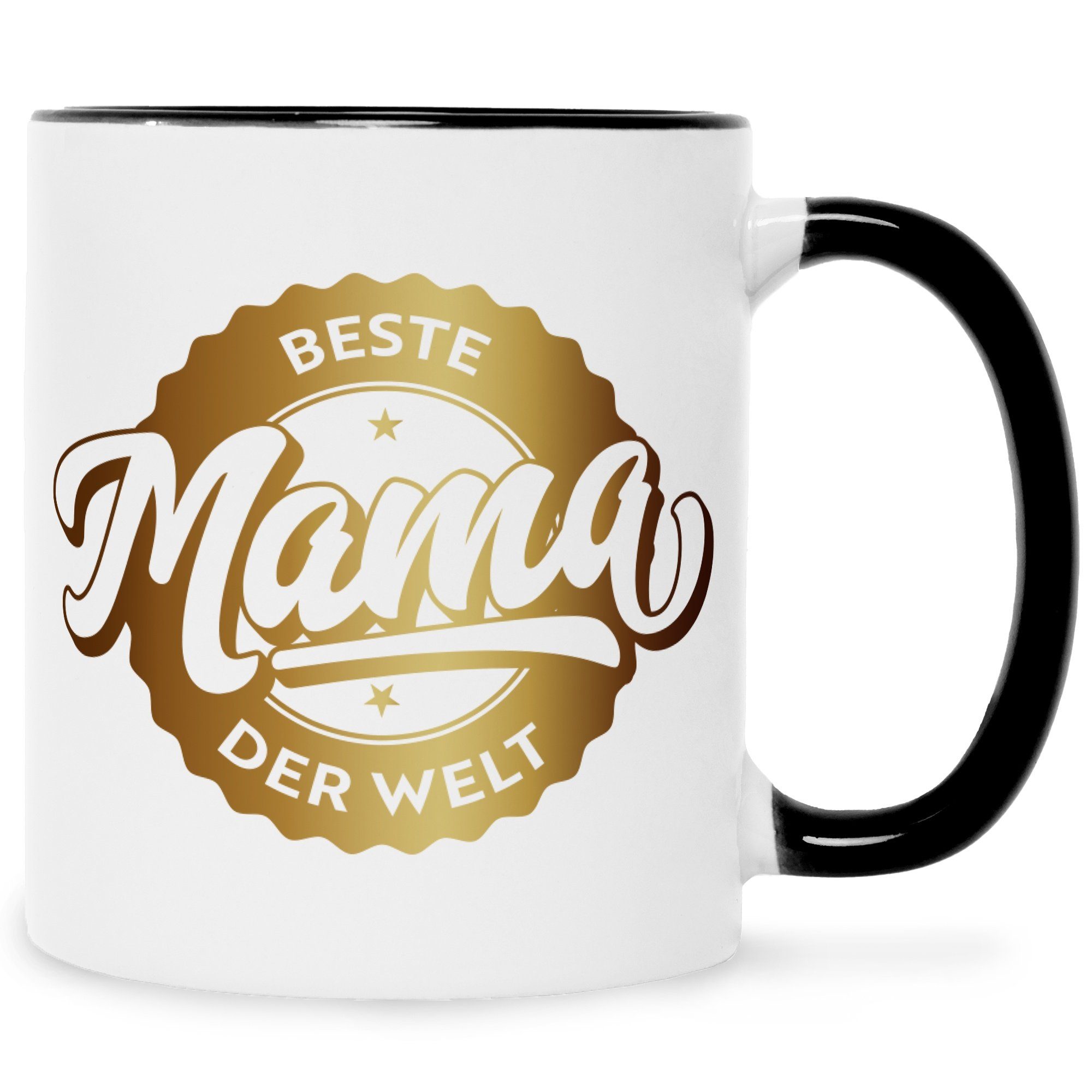 GRAVURZEILE Tasse Bedruckte Tasse mit Spruch - Beste Mama der Welt, Keramik, bedrucktes Geschenk für Mama zum Muttertag Scharz Weiß