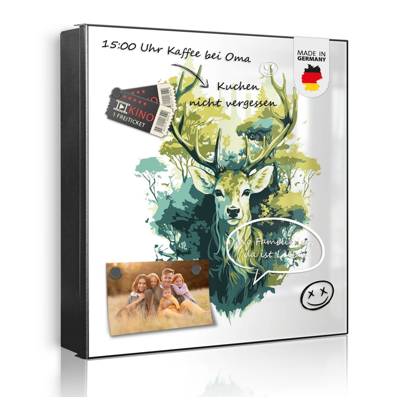 Banjado Schlüsselkasten Glas – 30x30 Cm, Mit 50 Haken, Herz-Motiv, Magnetverschluss, Beschreibbare Glastür, Inkl. Montagematerial Schlüsselbox Glasfront Beschreibbar