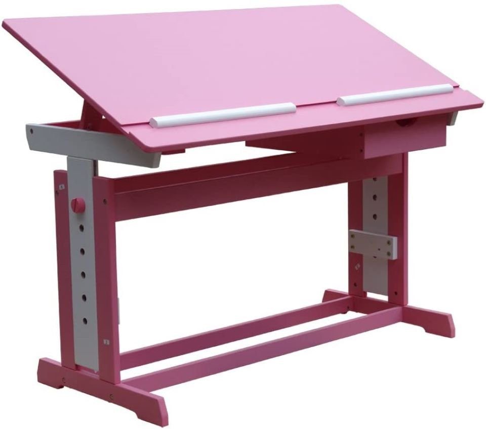 DM-Handel Kinderschreibtisch höhenverstellbar neigbar Schreibtisch Neu (mit Schublade höhe verstellbar lackiert, 1 Tisch modern), verstellbar Rosa