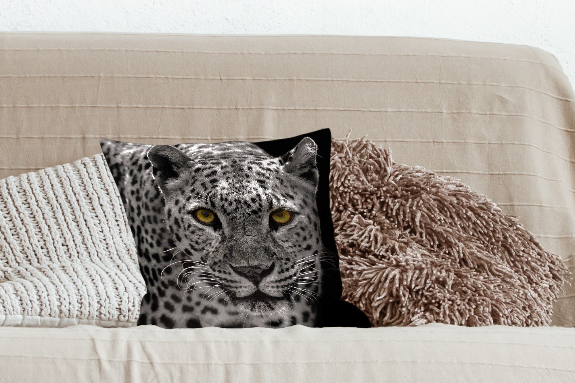 Füllung Schwarz Weiß, Sofakissen - mit Dekokissen - Schlafzimmer, Deko, für Wohzimmer, Zierkissen Leopard MuchoWow
