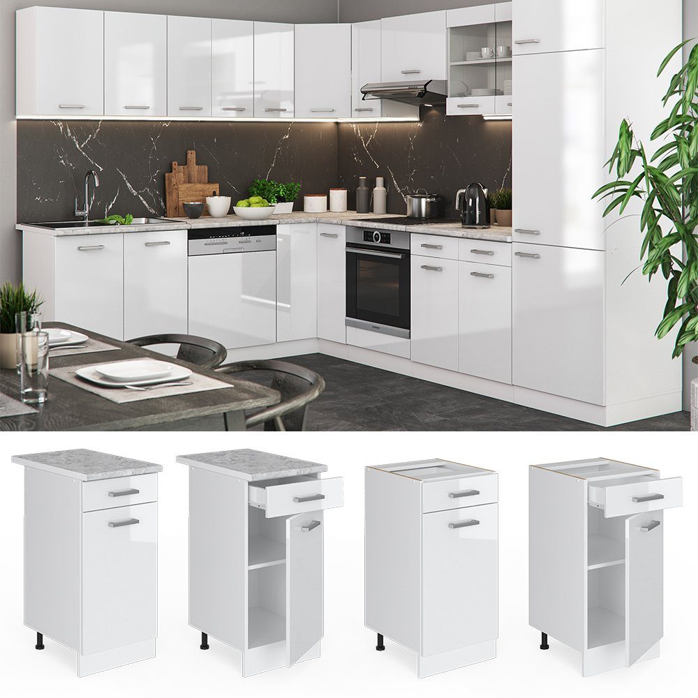 Vicco Unterschrank R-Line, Weiß Hochglanz/Weiß, 40 cm ohne Arbeitsplatte (1-St)