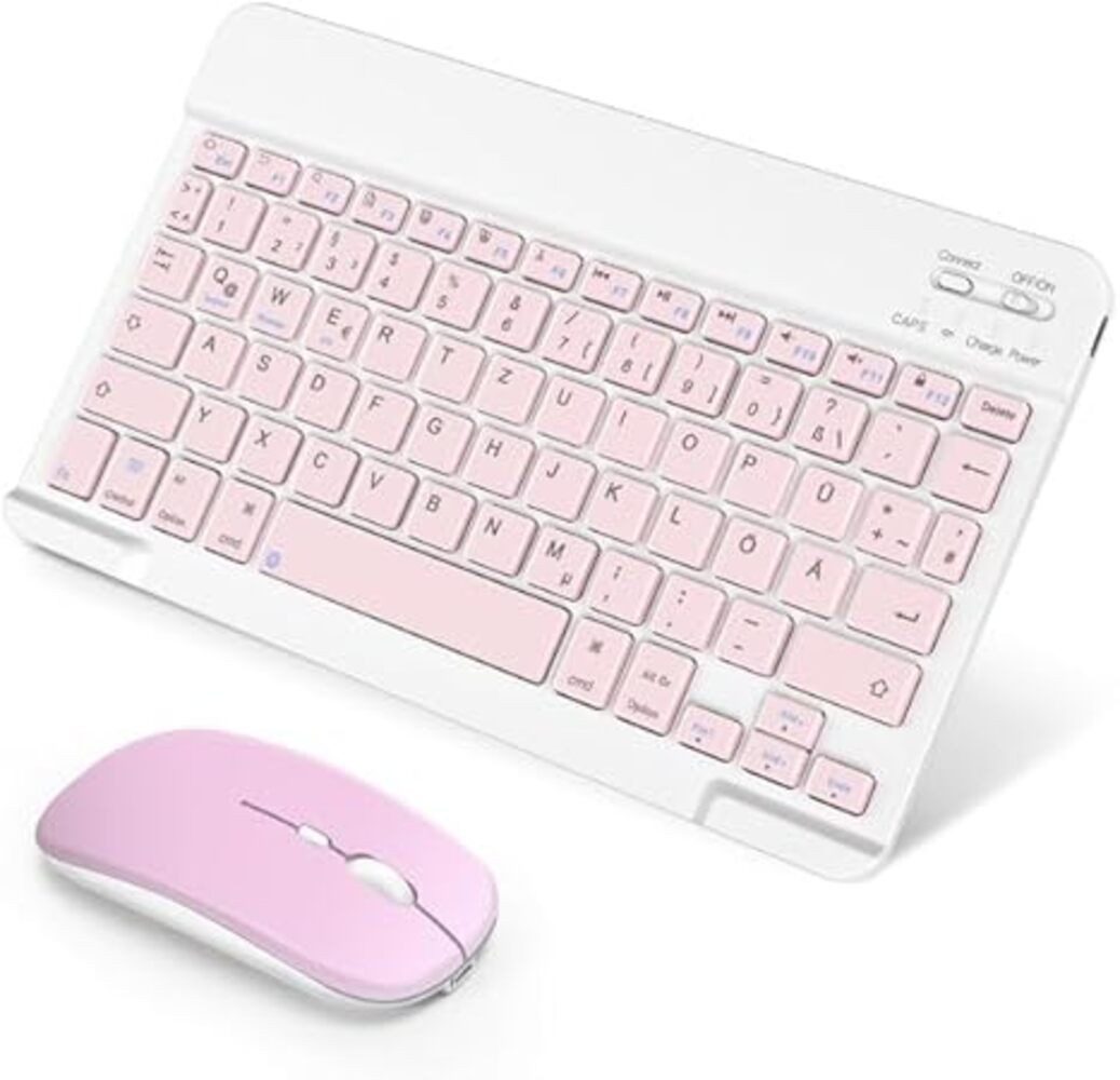 SOPPY Kabellose Bluetooth mit Touchpad QWERTZ Tastatur- und Maus-Set, Beleuchtete Slim Tastatur mit Maus Funktion für Tablet Laptop
