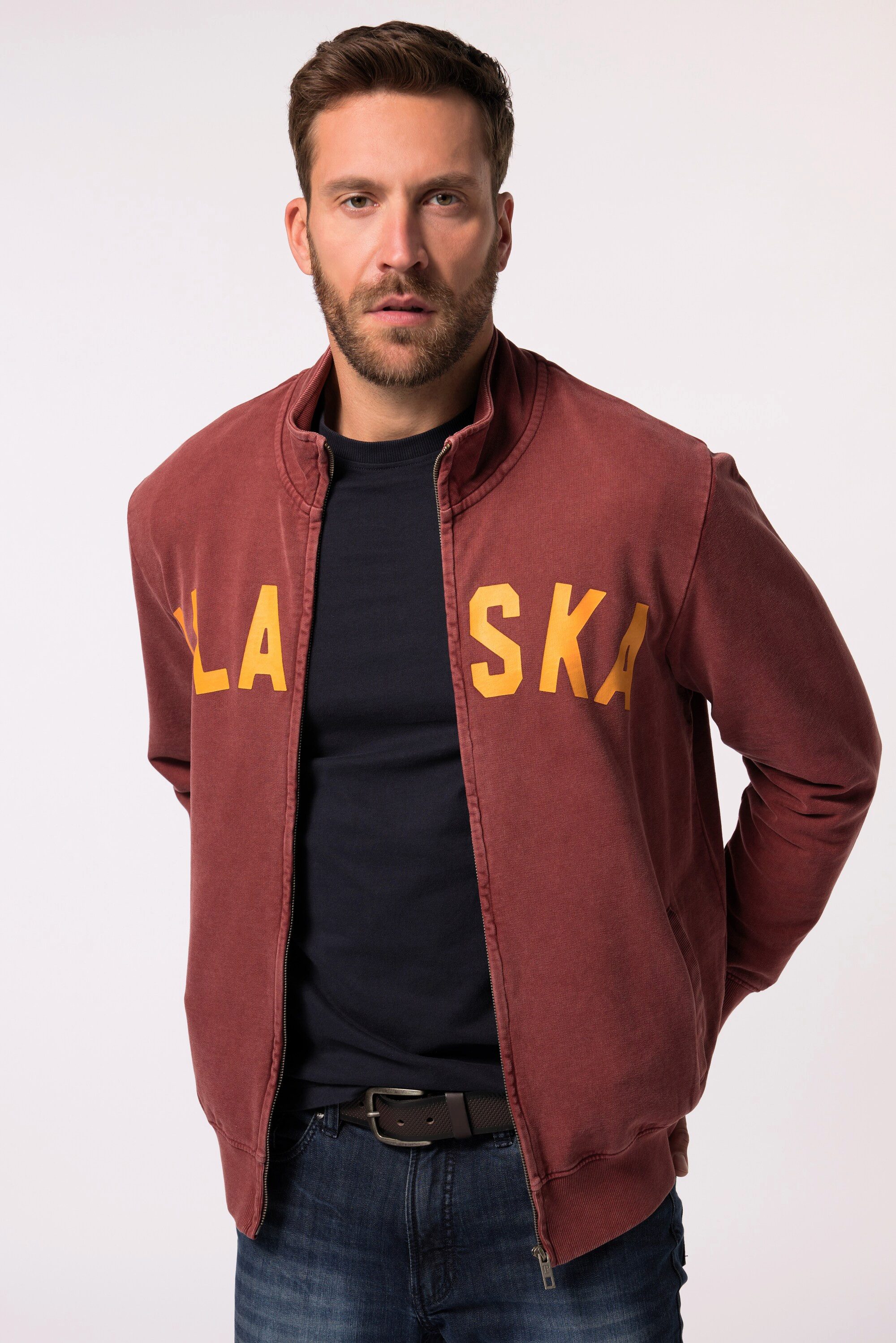 Fleecejacke Sweatjacke Stehkragen Vintage Look Print