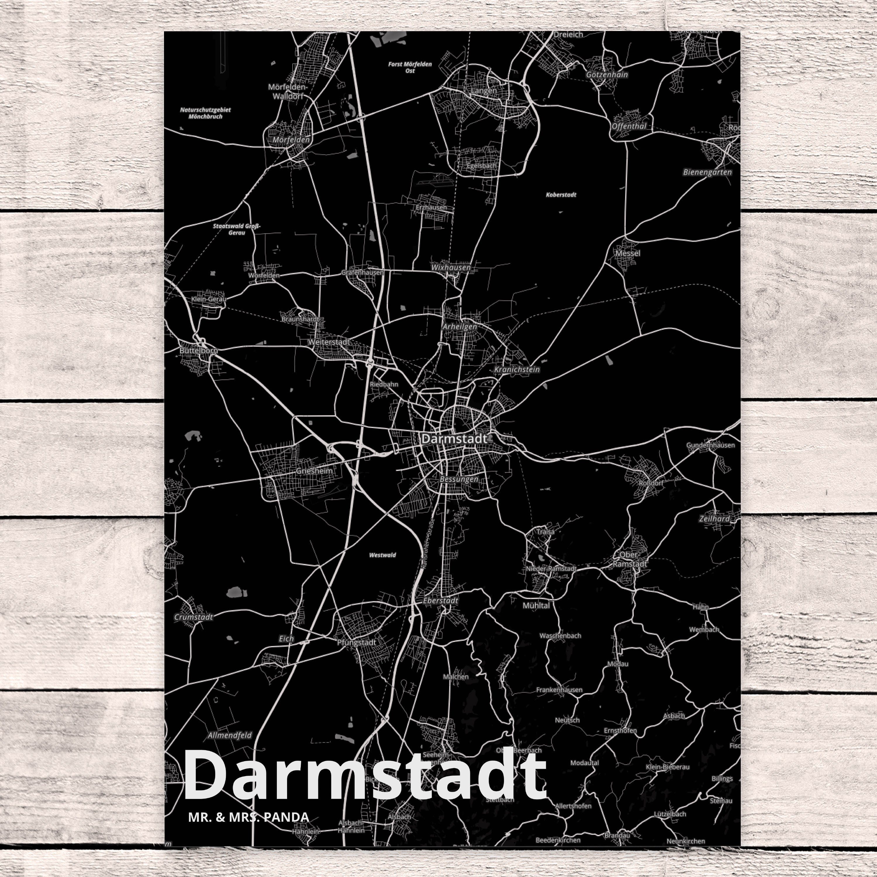 & Map Mrs. Geschenk, Darmstadt Stadt Stadtplan Karte, Dorf Karte - Postkarte Mr. Landkarte Panda