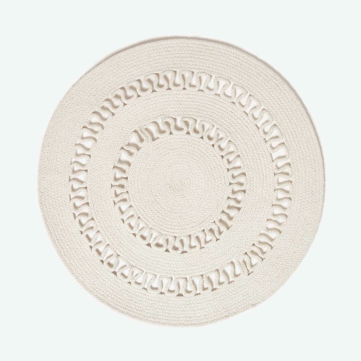 Teppich Geflochtener runder Teppich, mit Häkel-Muster, 70 cm, Homescapes, Höhe: 20 mm