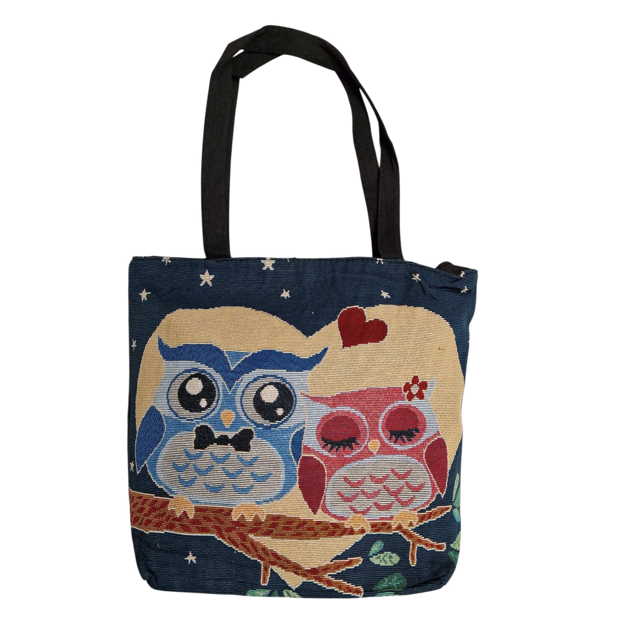 Dark-Desires Schultertasche Jute Einkaufstasche Eule "Owls in Love" blau, B günstig online kaufen