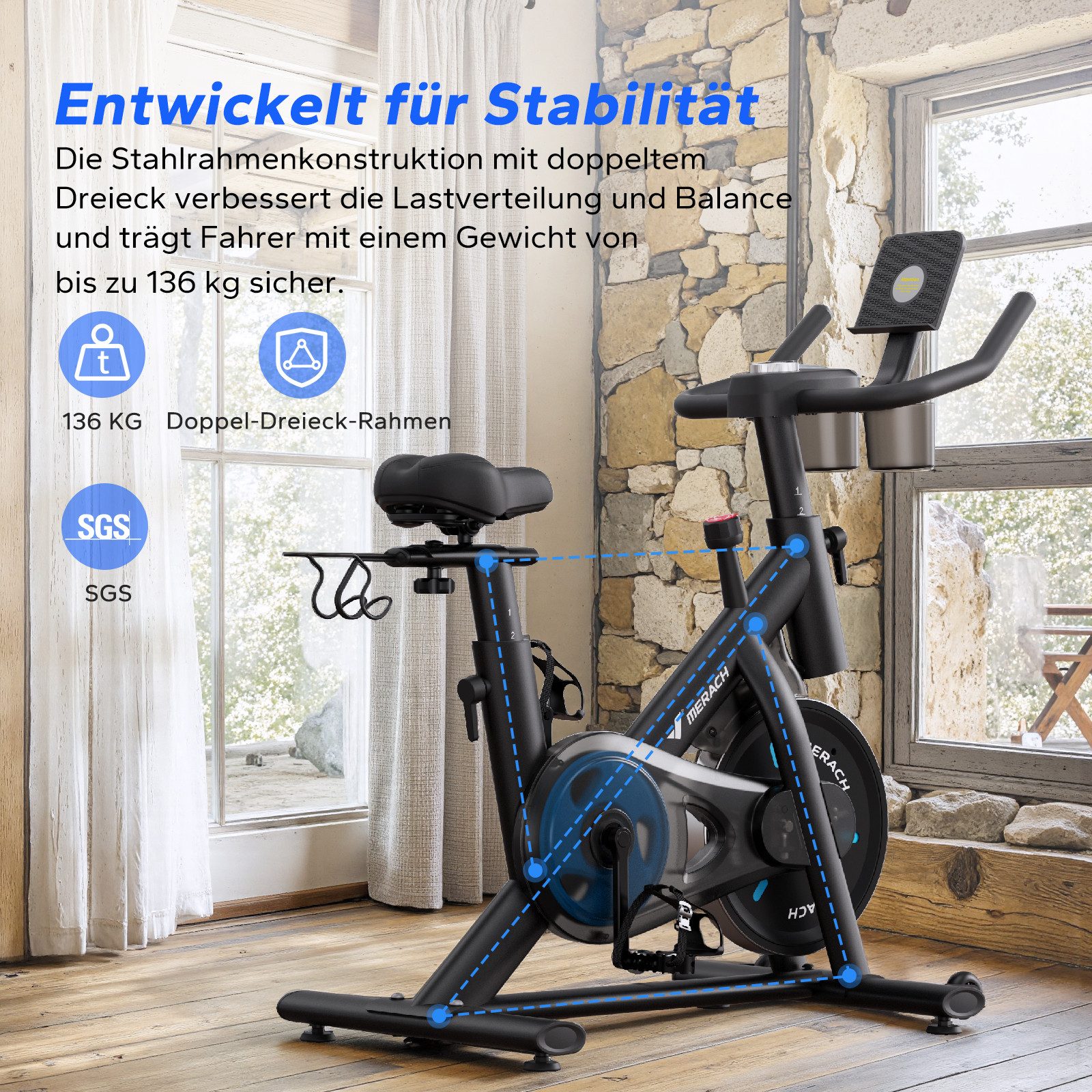 MERACH Heimtrainer Fahhrad für Zuhause, Leise Hometrainer Fahrrad mit APP (8-stufiger Magnetwiderstand, 2-Wege verstellbare rutschfeste Lenker, 1-tlg., Hometrai – Bild 5 von 5