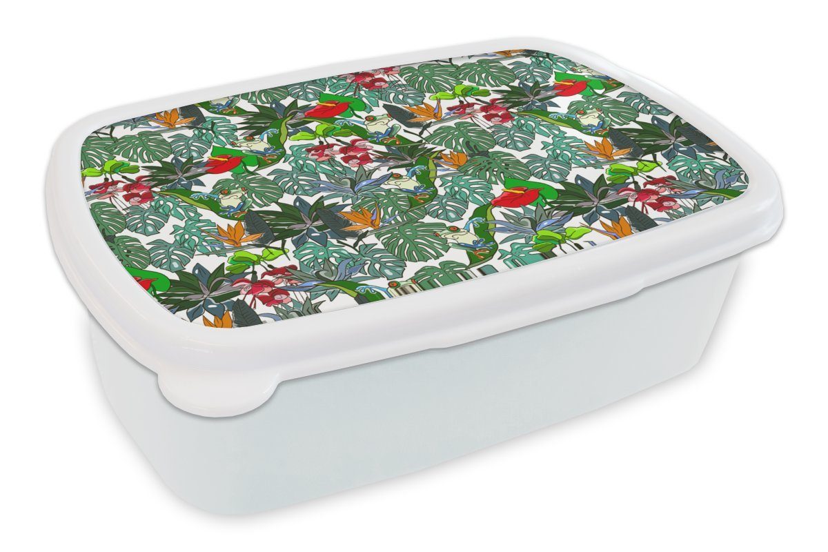 MuchoWow Lunchbox Muster und Erwachsene, Brotdose, Mädchen Brotbox Dschungel, und für für Kinder - - Kunststoff, Jungs weiß (2-tlg), Pflanzen