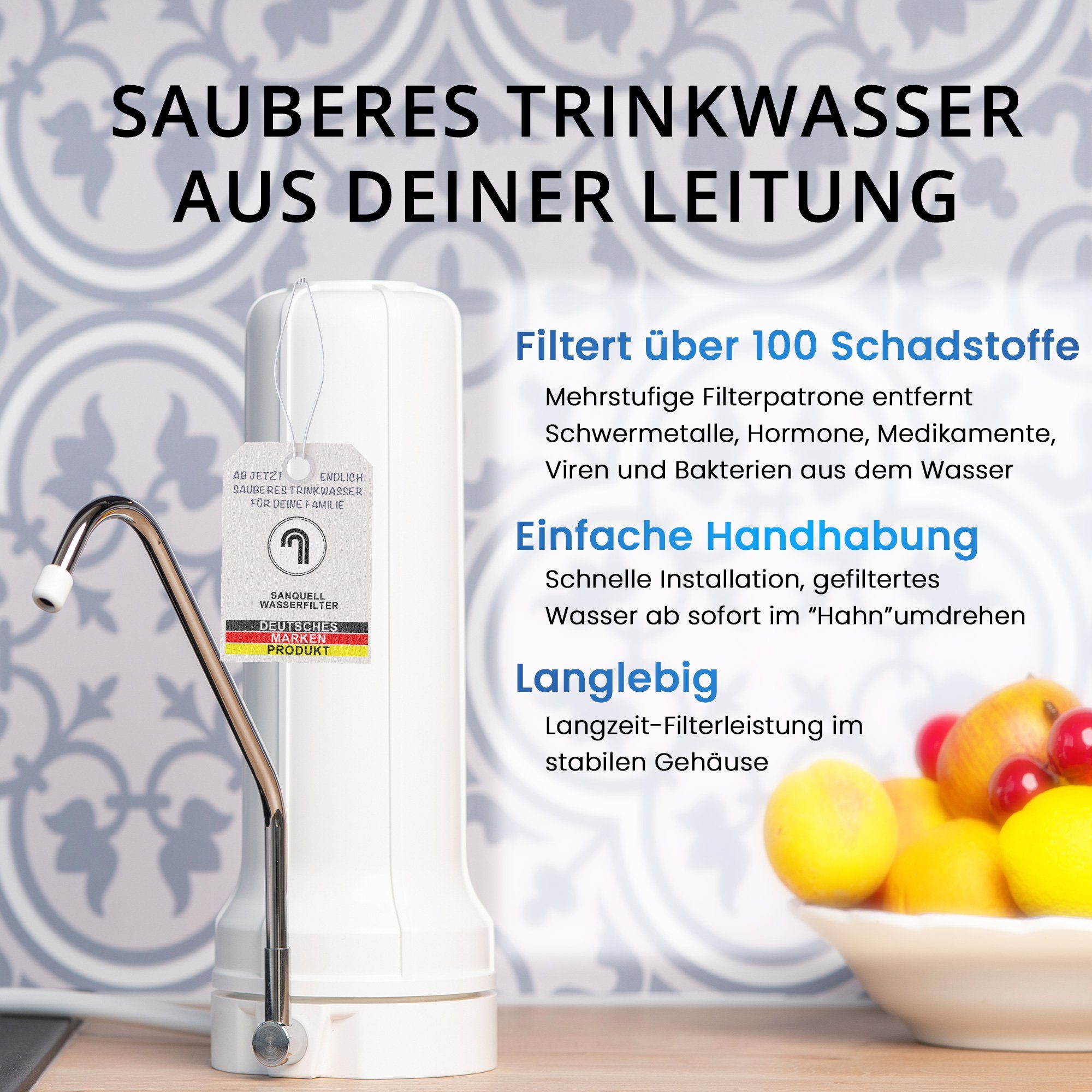 Wasserfilter deutsche mehrstufe Auftisch Filterung, Marke Simply, sanquell