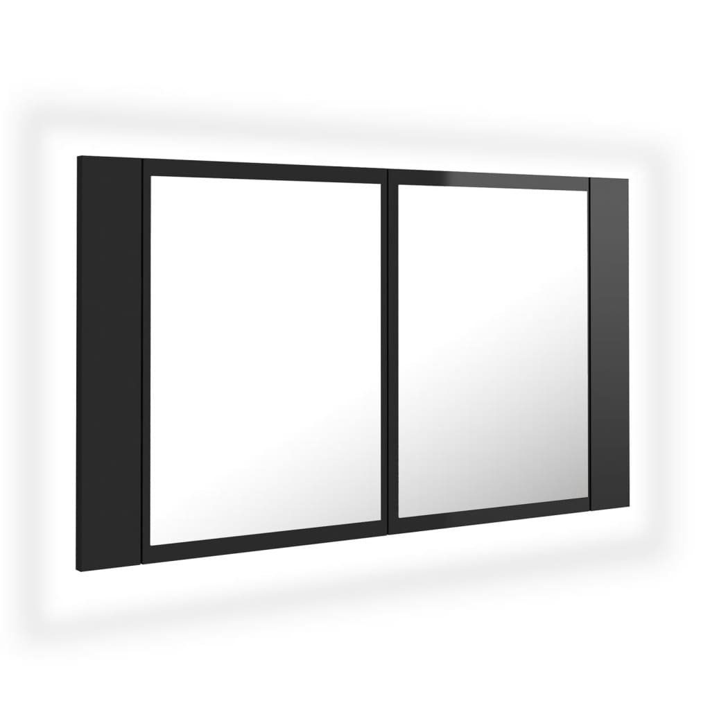 vidaXL Badezimmerspiegelschrank LED-Bad-Spiegelschrank Hochglanz-Schwarz 80x12x45 cm Acryl (1-St)