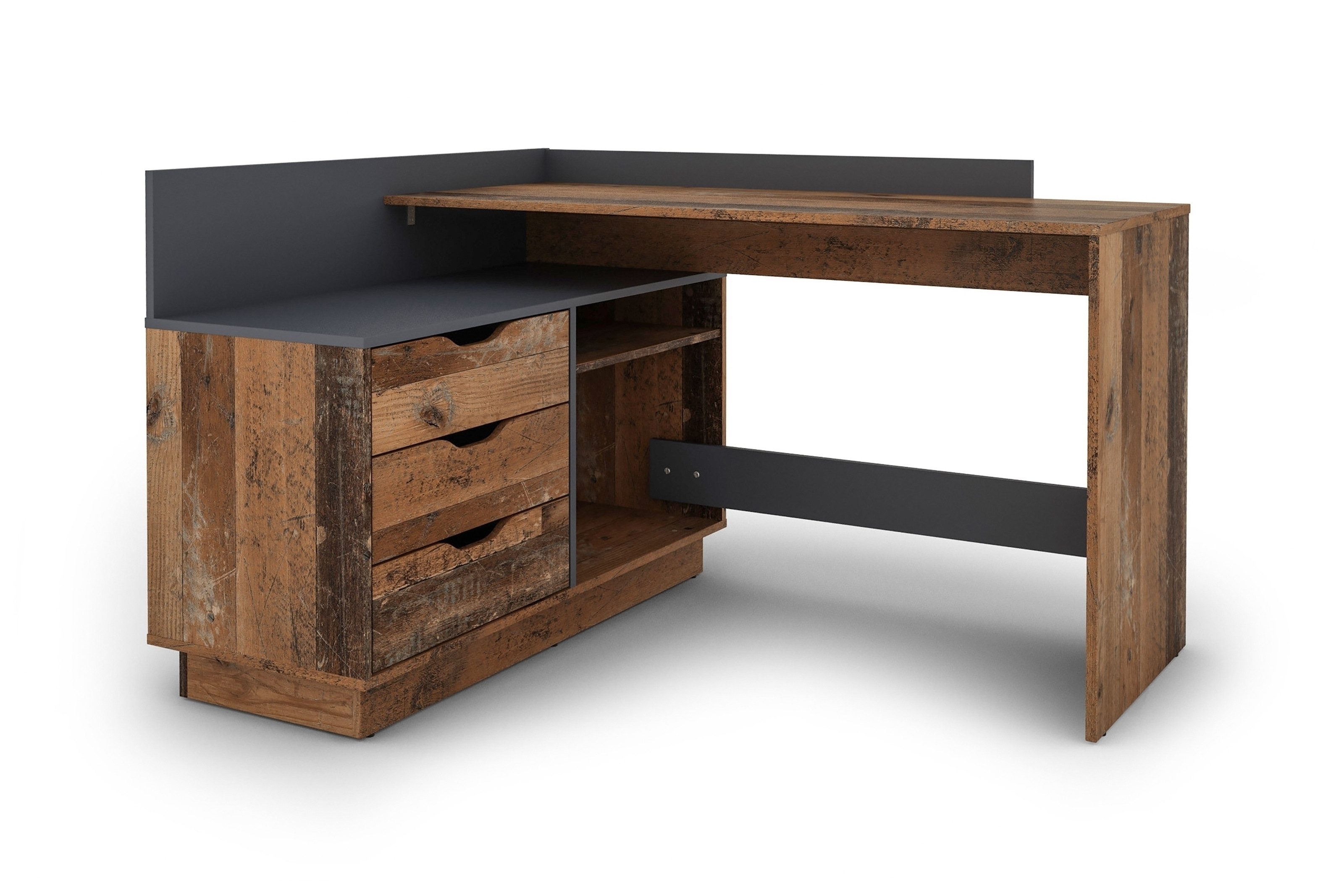 freiraum Schreibtisch BELFAST (B 129, H 83,5, T 105 cm), in Old-Wood/Anthrazit 129 x 83,5 x 105 cm (BxHxT)