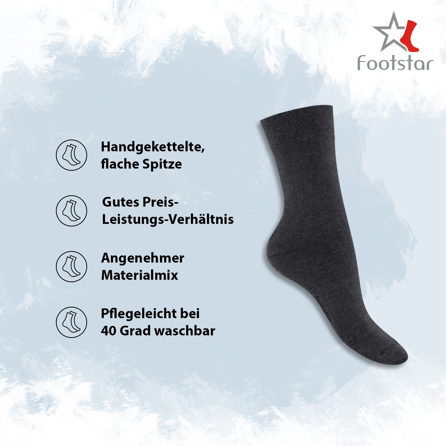 Footstar Herren Spitze Everyday! Anthra-Schwarz Baumwolle, Basicsocken Paar) (10 Socken gekettelte