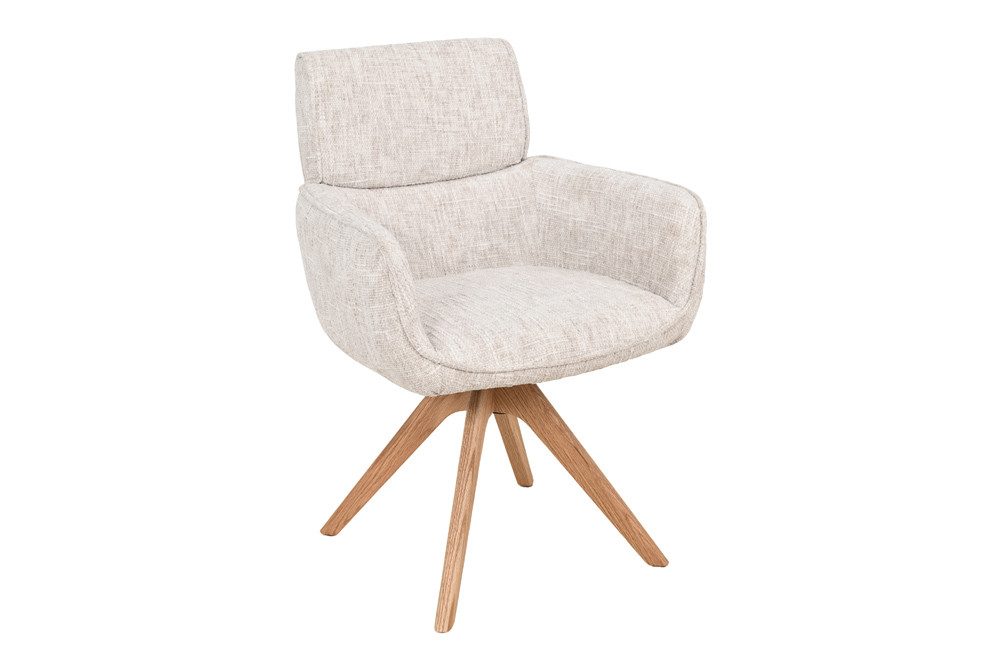 riess-ambiente Polsterstuhl UNIQUE beige - Chenille, Eichenholz, mit Armlehne, drehbar, langlebig (Einzelartikel, 1 St), mit 180° Drehfunktion und Autoreturn – ideal für Esszimmer oder Küche