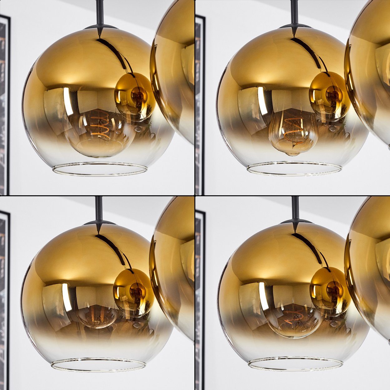 Hängelampe 152,5cm, Leuchtmittel, Design,Schirme Leuchte Schwarz/Goldfarben/Klar, 5xE27 »Cesaro« Glas(20cm), ohne in hofstein aus im Hängeleuchte Vintage Metall/Glas Höhe aus