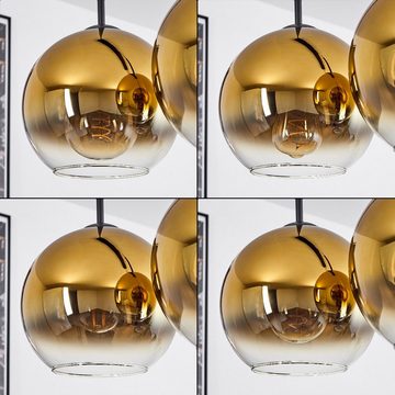 hofstein Hängeleuchte »Cesaro« Hängelampe aus Metall/Glas in Schwarz/Goldfarben/Klar, ohne Leuchtmittel, Leuchte im Vintage Design,Schirme aus Glas(20cm), Höhe 152,5cm, 5xE27