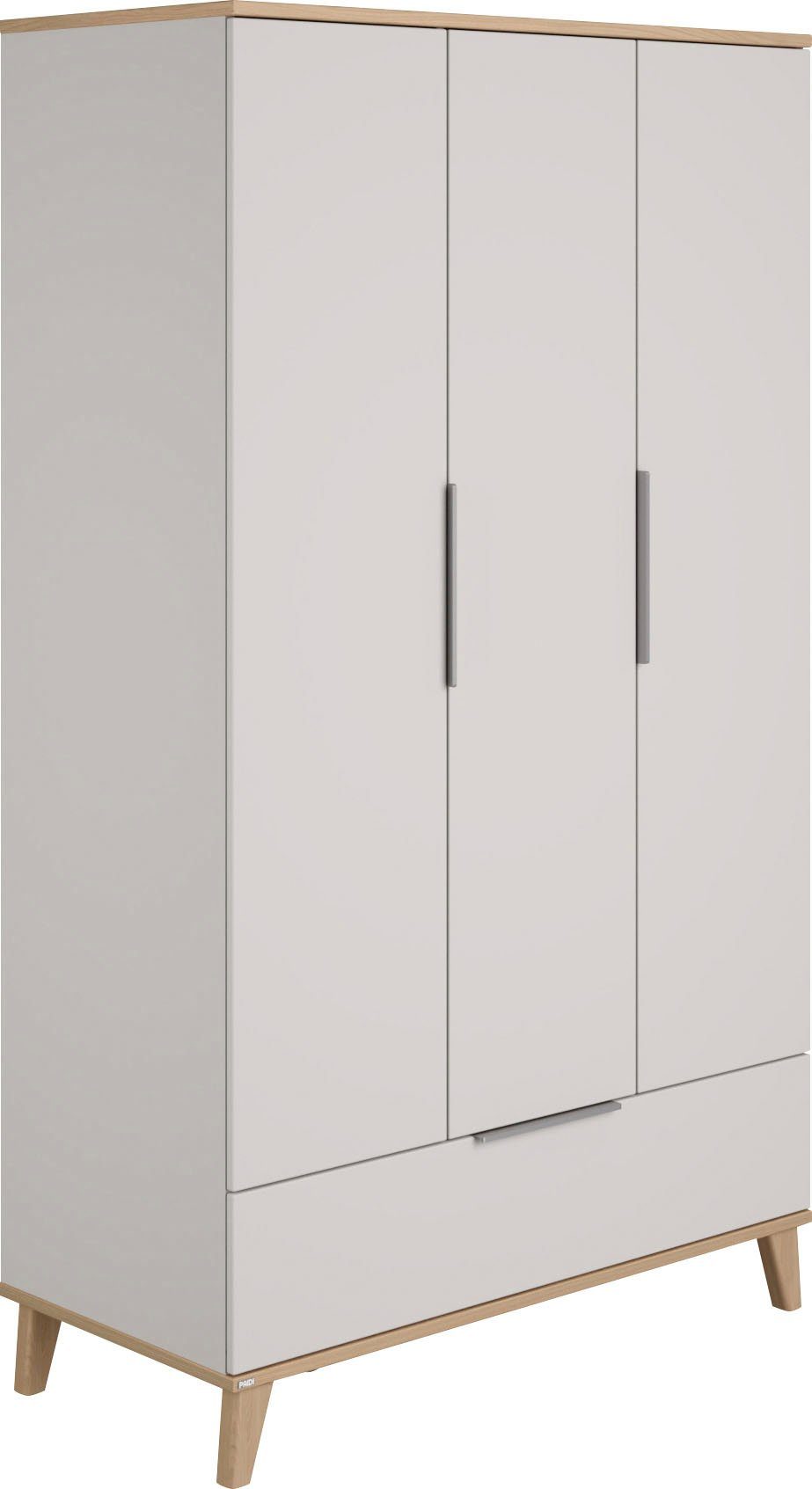 PAIDI Kleiderschrank FIENE in Grau, 3 Türen und 1 Schublade mit Soft-Close inkl. Kleiderstange und Einlegeböden, Kleiderschrank aus Holz