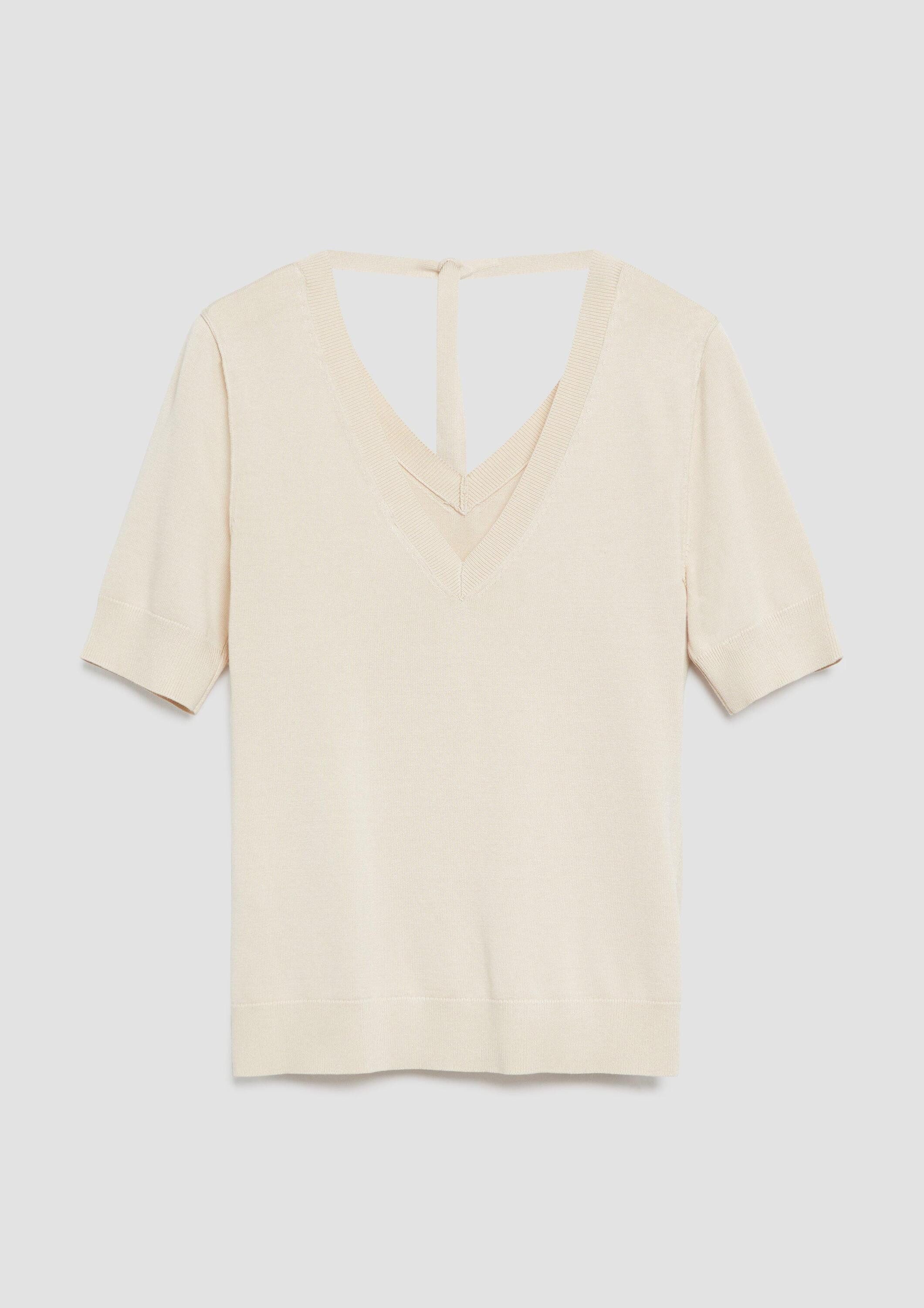 comma Kurzarmpullover Strickpullover Kurzarm-Pullover mit tiefem Rückenausschnitt und Bindedetail