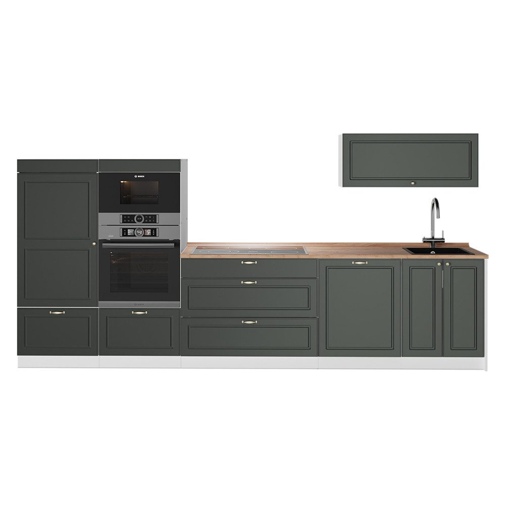Vicco Küchenzeile Fame-Line, Grün-Gold Landhaus/Weiß, 340 cm, AP Eiche