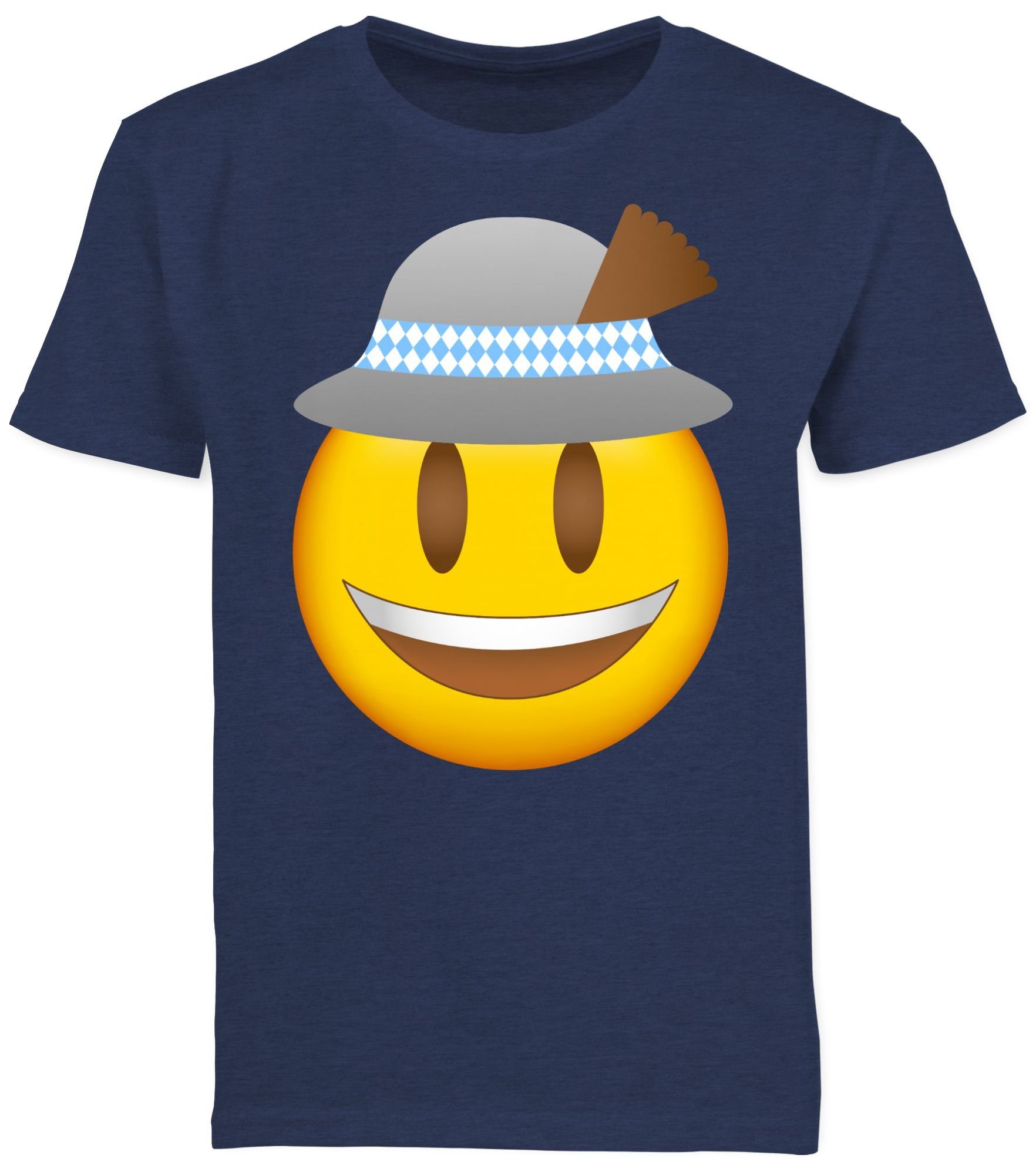Shirtracer T-Shirt Oktoberfest Oktoberfest für Meliert Mode mit Outfit Kinder Dunkelblau 3 Emoticon Hut