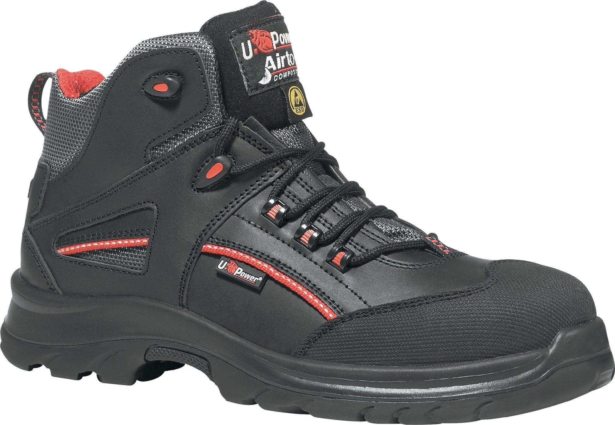 U-Power Sicherheitsstiefel Teak Gr.47 schwarz/rot Leder S3 SRC ESD EN20345 Sicherheitsschuh