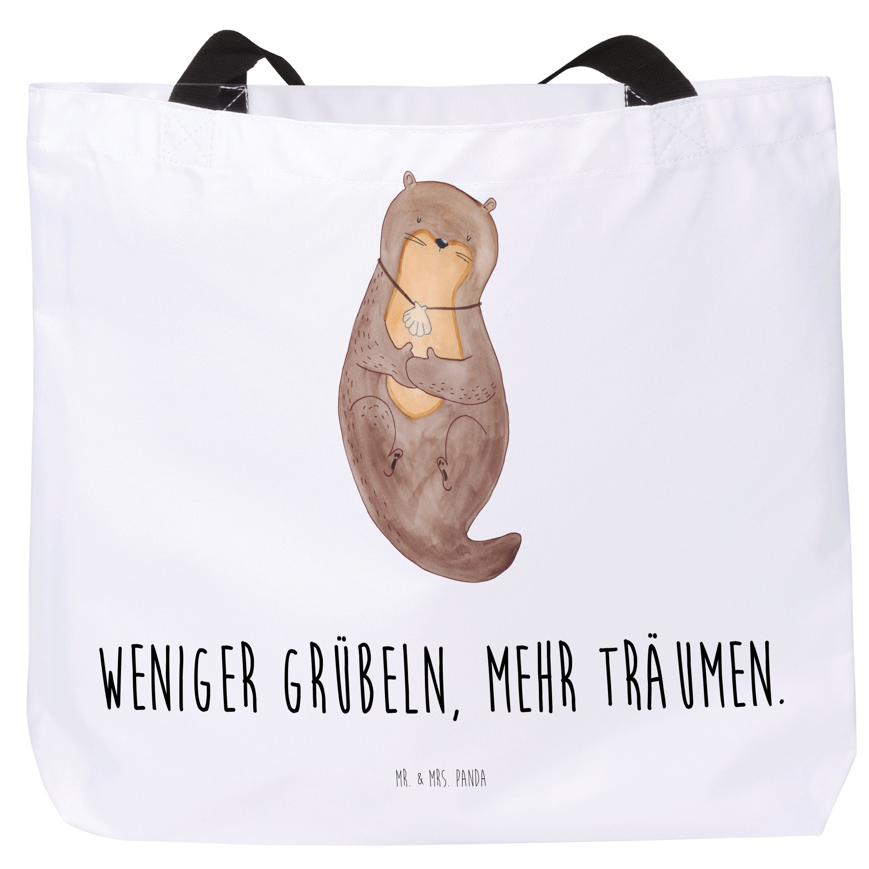 Beutel, Otter & - Mrs. (1-tlg) mit Shopper Freizeittasche, Weiß Mr. Panda - Geschenk, Muschelmedaillon