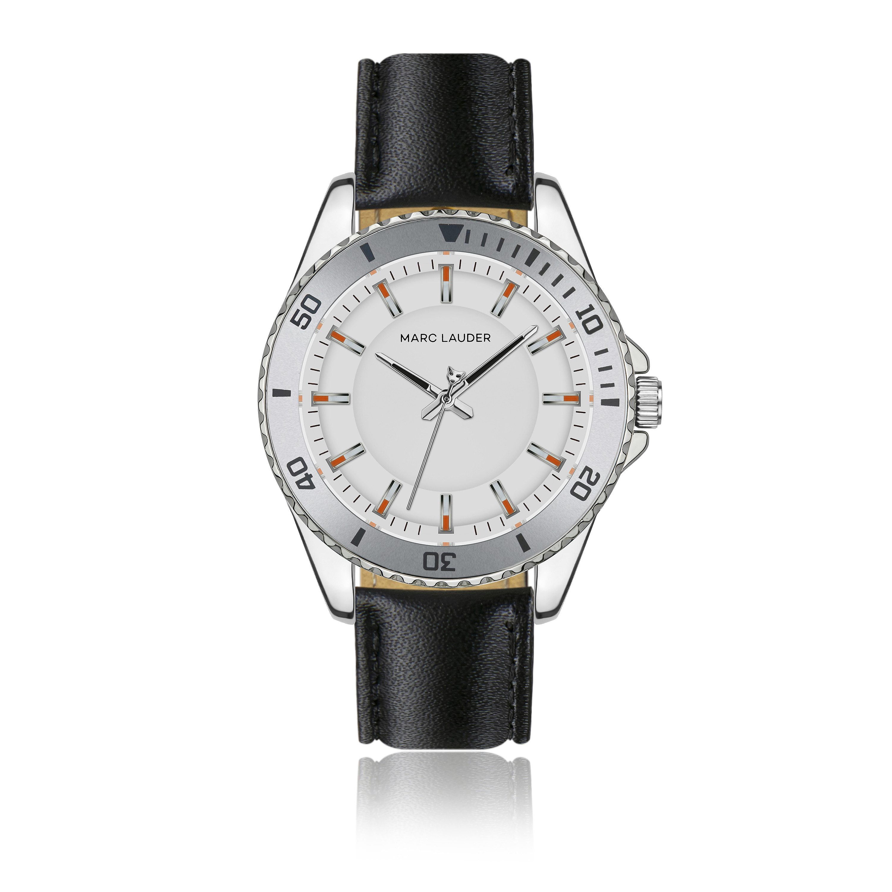 MARC LAUDER Quarzuhr ME2-S010S Oslo White Padded and stitched smooth Genuine calf leather
