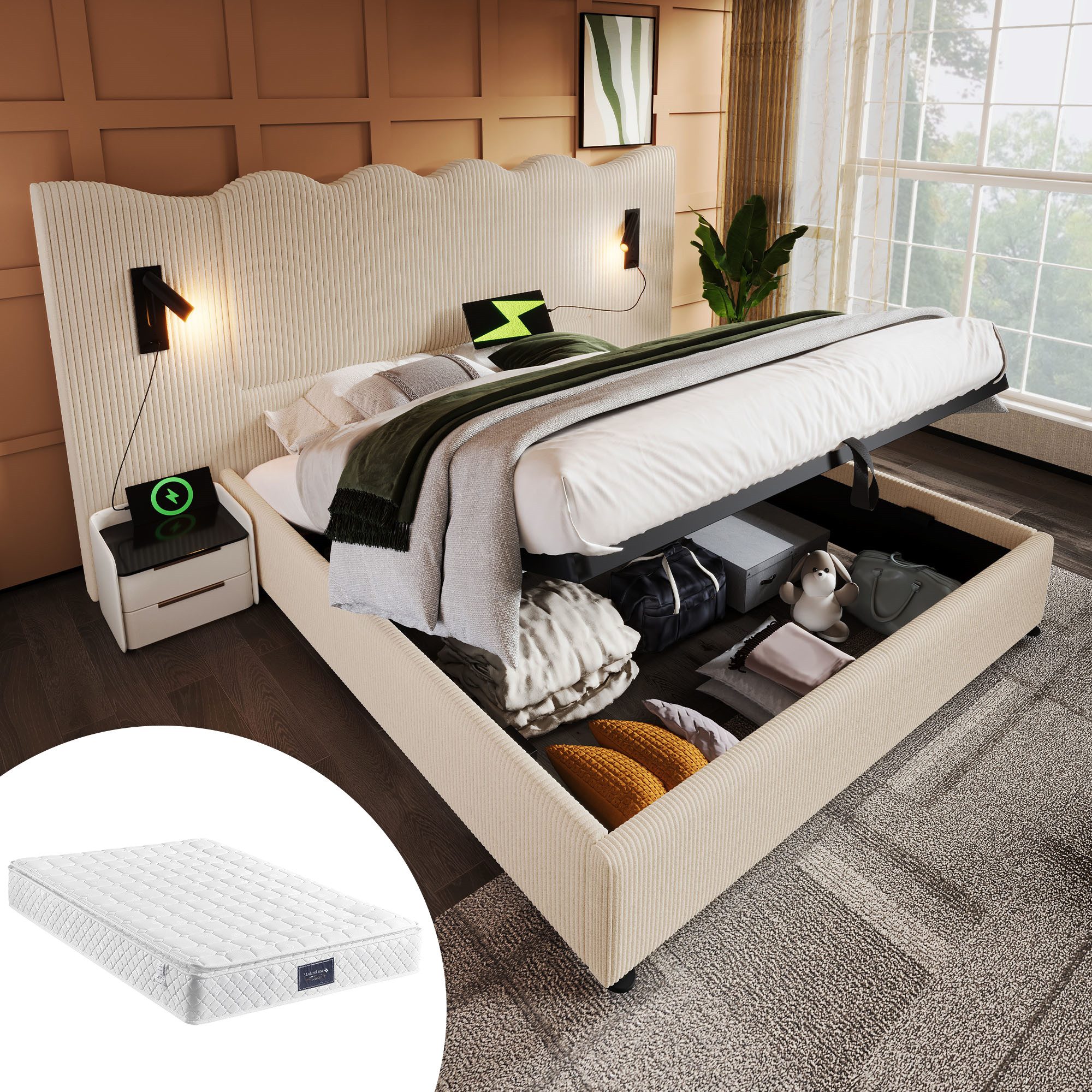 REDOM Polsterbett Hydraulisches Funktionsbett (Struraumbett, Doppelbett, günstig online kaufen