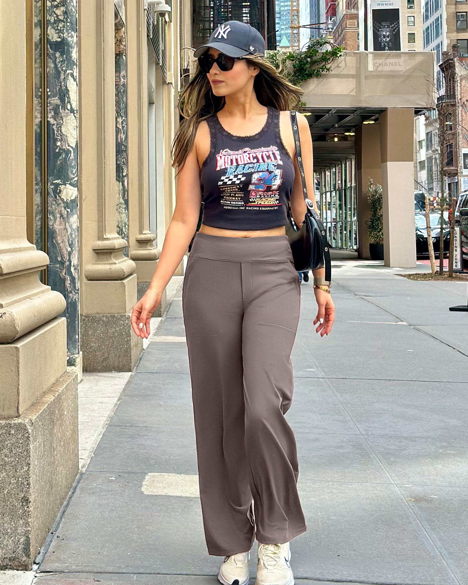 G4Free Jogginghose Yoga Hosen Damen Kleiderhose Hohe Taille Arbeitshose mit 4 Taschen Strecken weites Bein