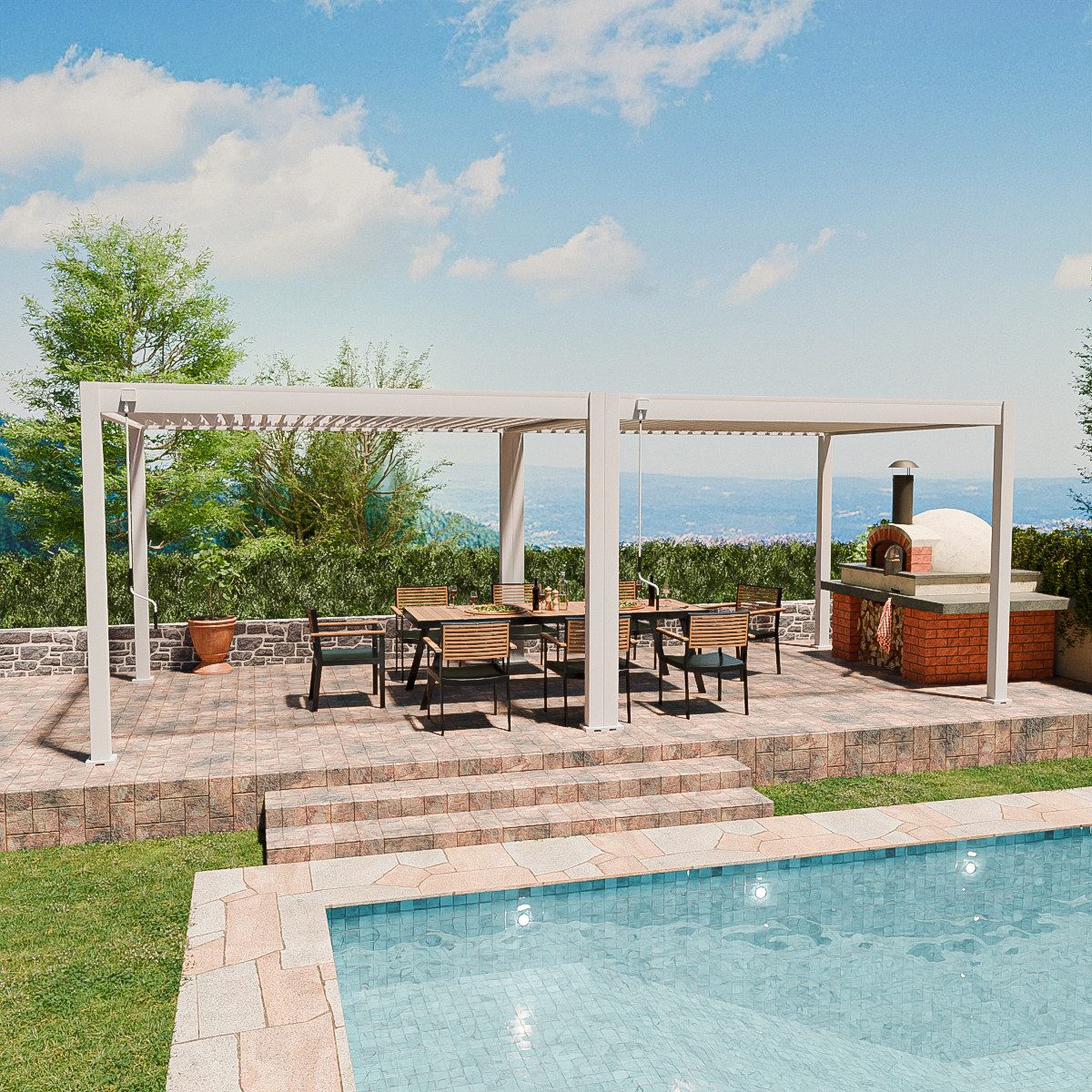 Weide Pergola Classic Pergola Aluminium freistehend 3 x 7,2 M weiß, BxTxH: 300x720x255 cm