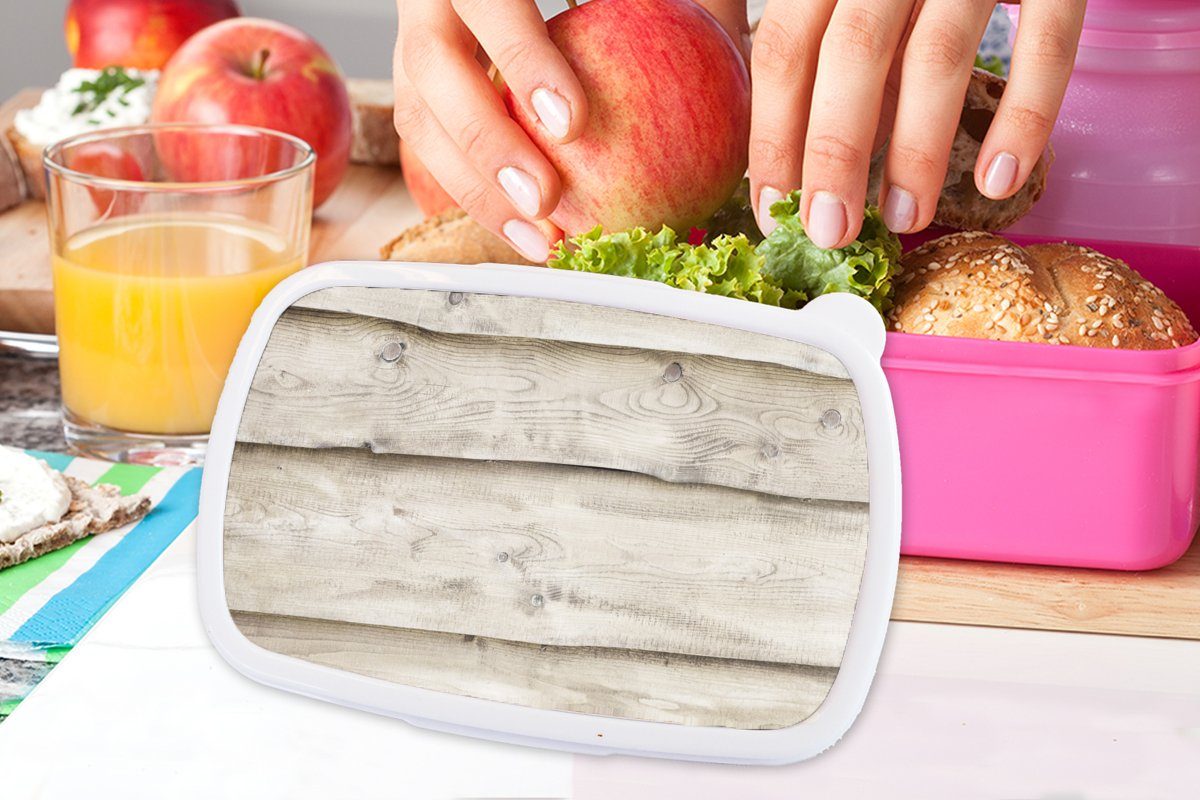 MuchoWow Lunchbox Weiß - für Brotdose Birke, (2-tlg), rosa - Holz Snackbox, Mädchen, Kunststoff, Kinder, - Kunststoff Erwachsene, Regale Brotbox