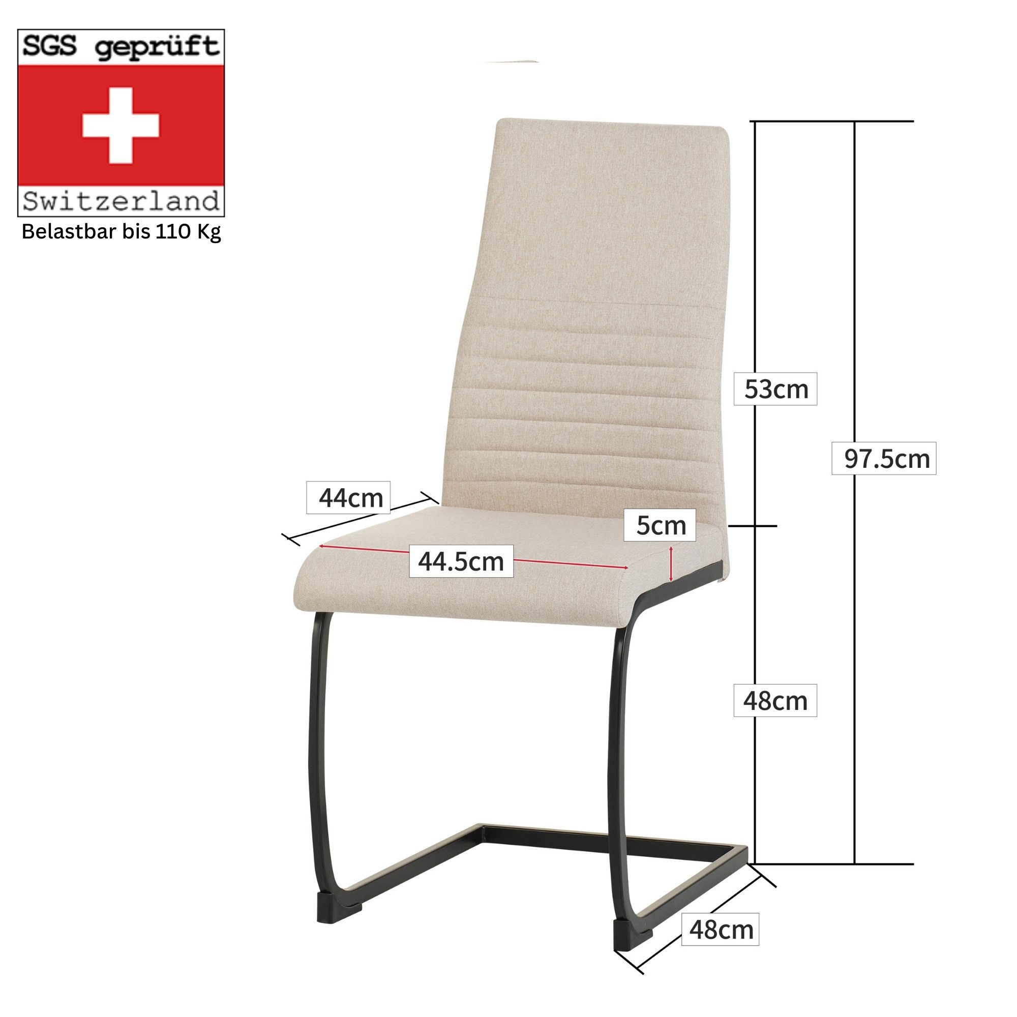 Albatros International Freischwinger Freischwinger Turano 4er Set Beige Modernes Design Stoff, Modernem Design Stoff-Bezug Dicke Polsterung Küchenstuhl Polster