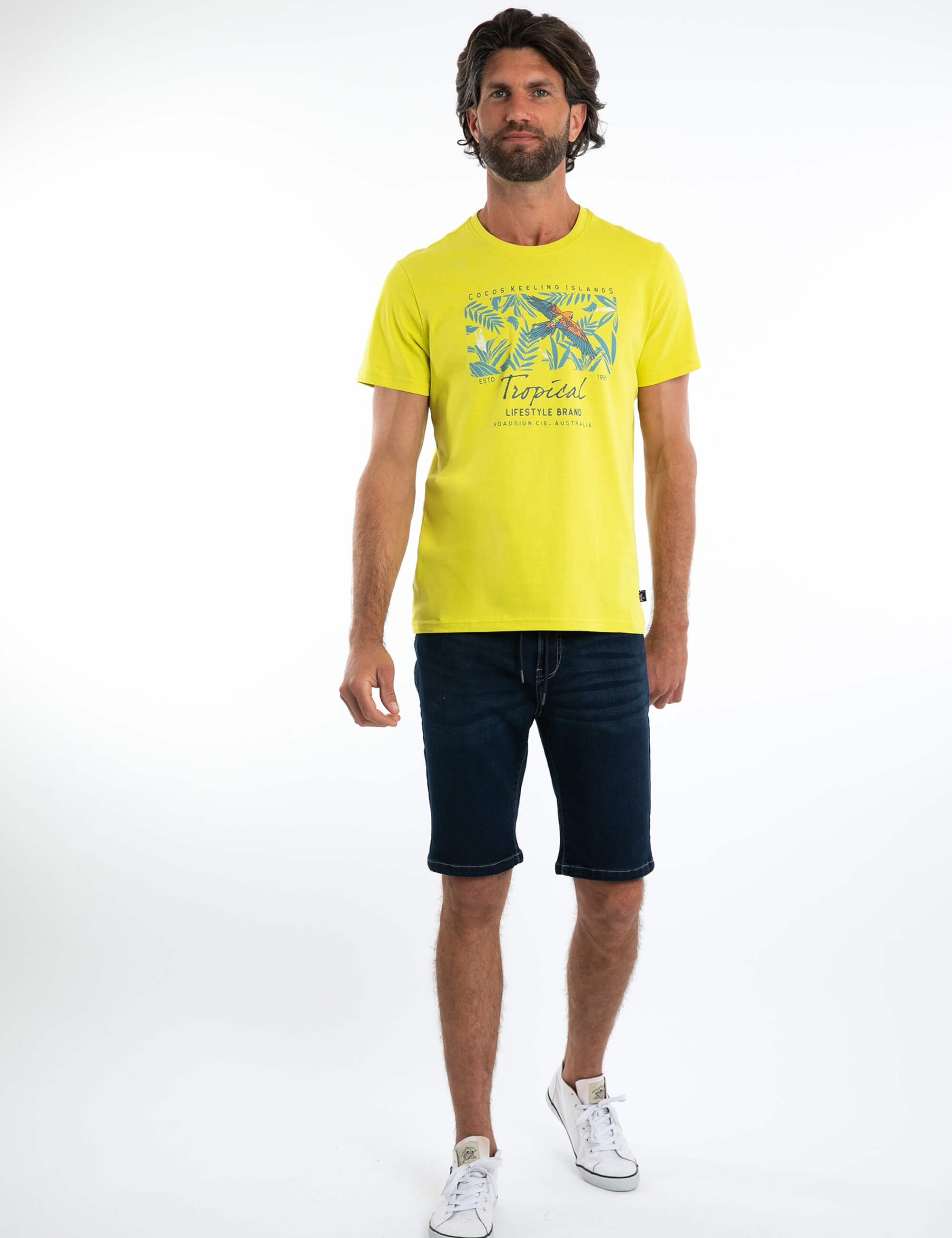 Herren Shirts ROADSIGN australia T-Shirt Tropical (1-tlg) mit Logo-Aufdruck und Rundhalsausschnitt, 100 % Baumwolle