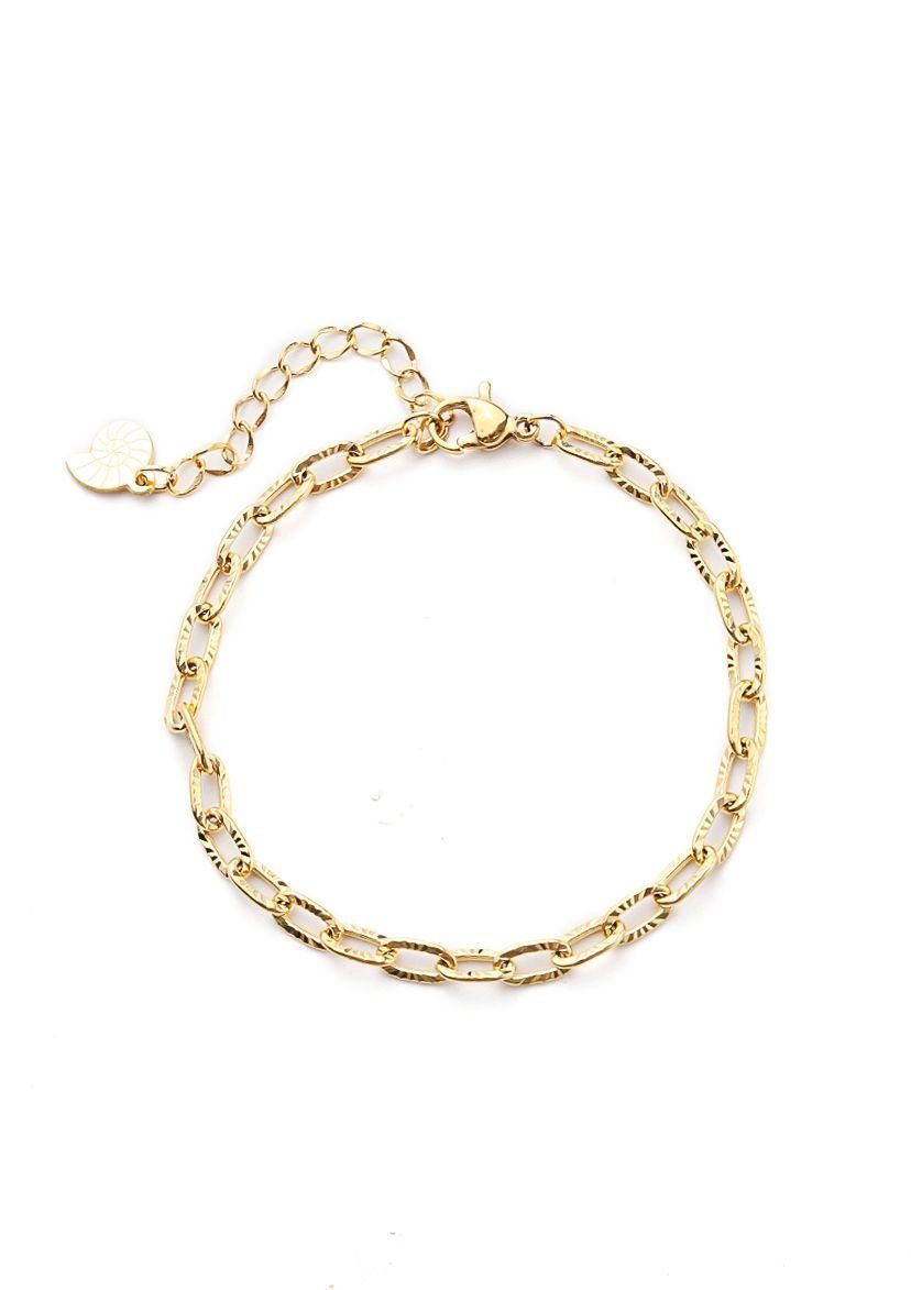 Hey Happiness Gliederarmband 18K Roségold vergoldet, Glieder Kettchen strukturiert, Edelstahl Damen Armkette Chunky, wasserfest