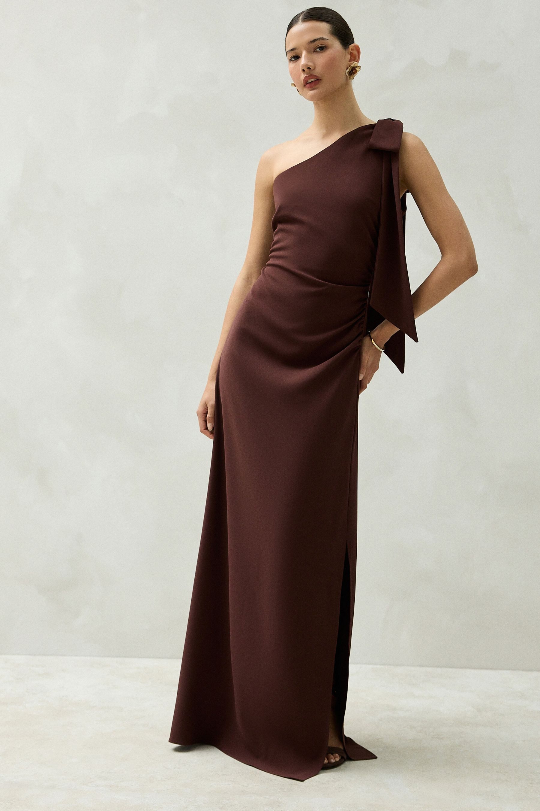 One-Shoulder-Kleid Brautjungfern-Maxikleid mit Schleifendesign