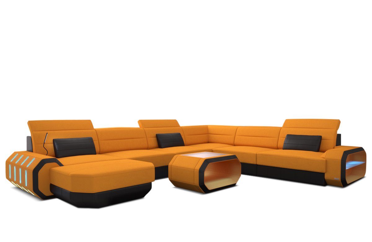Sofa Dreams M Roma wahlweise Bettfunktion Stoffsofa, apricot-schwarz XXL Designer Polster Stoff Mikrofaser mit Couch Sofa Wohnlandschaft