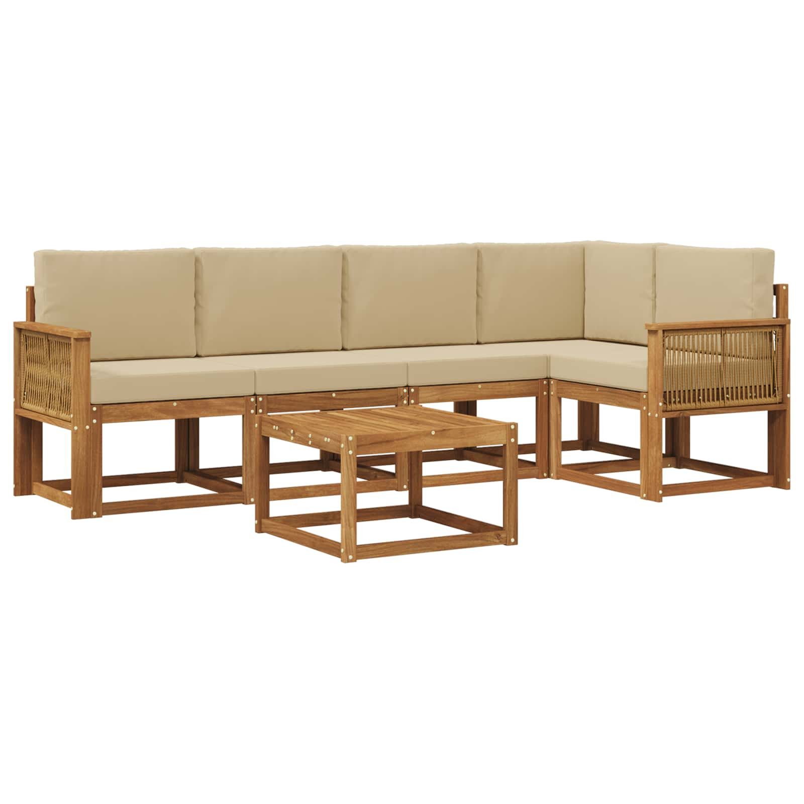 vidaXL Gartenlounge-Set Outdoor-Sofagarnitur 6 Stk. Natur und Beige Massivholz, (6-tlg)