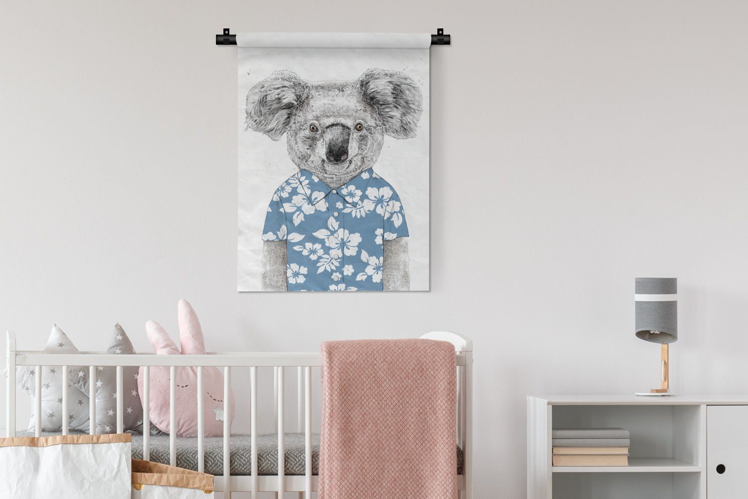 MuchoWow für Wanddekoobjekt Koala - der Blumen Blau, Tapisserie, Wand, - an Wohnzimmer, Deko - Sommer Schlafzimmer
