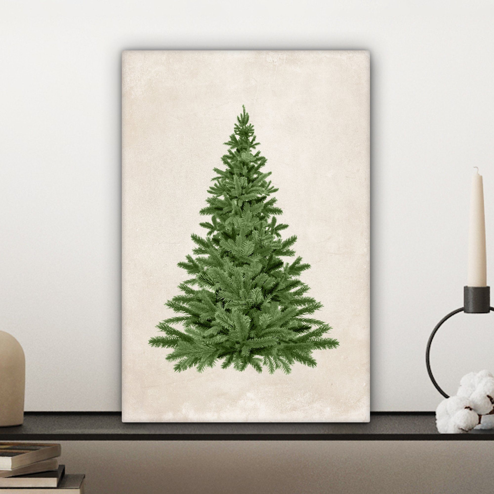 fertig bespannt Leinwandbild (1 Feiertage, Leinwandbild St), Weihnachten Gemälde, OneMillionCanvasses® Grün Zackenaufhänger, - - Weihnachtsbaum 20x30 inkl. - cm