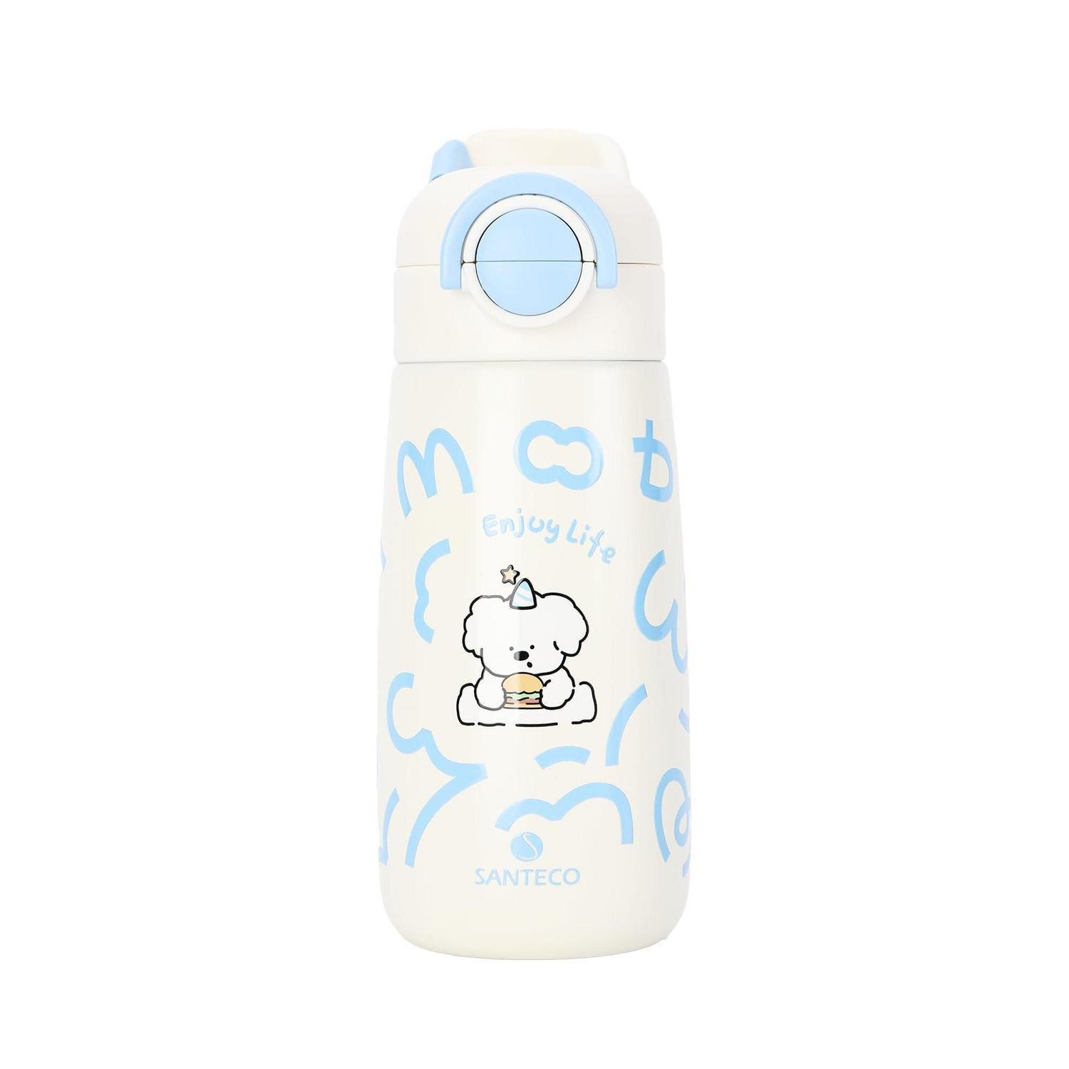LuxusKollektion Isolierkanne Thermosflasche 500ml Blau Silikonstrohhalm