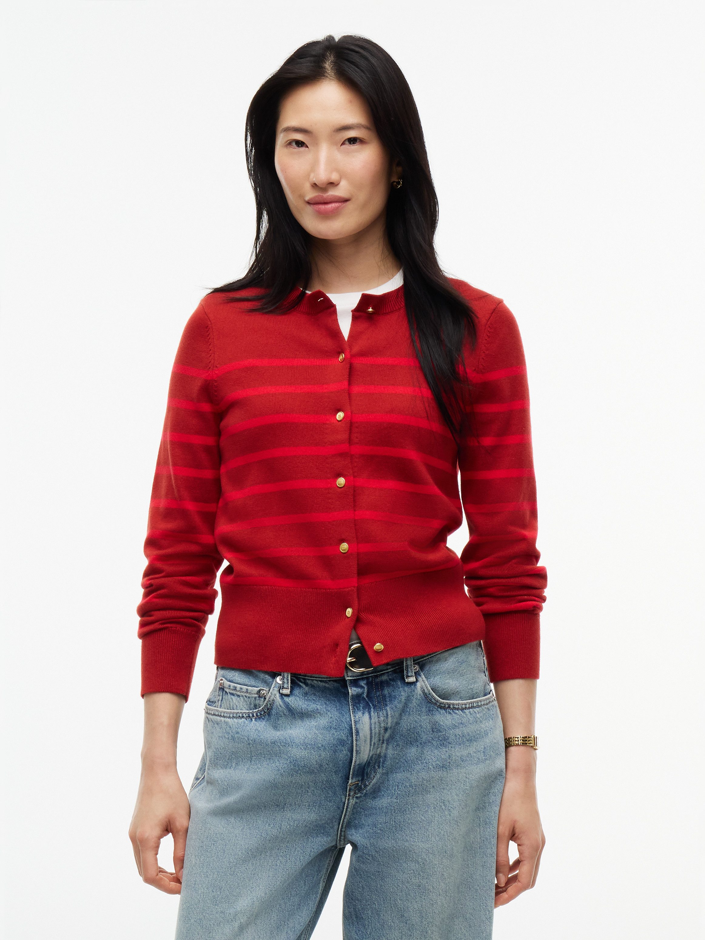 Tommy Hilfiger Strickjacke GOLD BUTTON STP SWEATER CARDIGAN Baumwolle